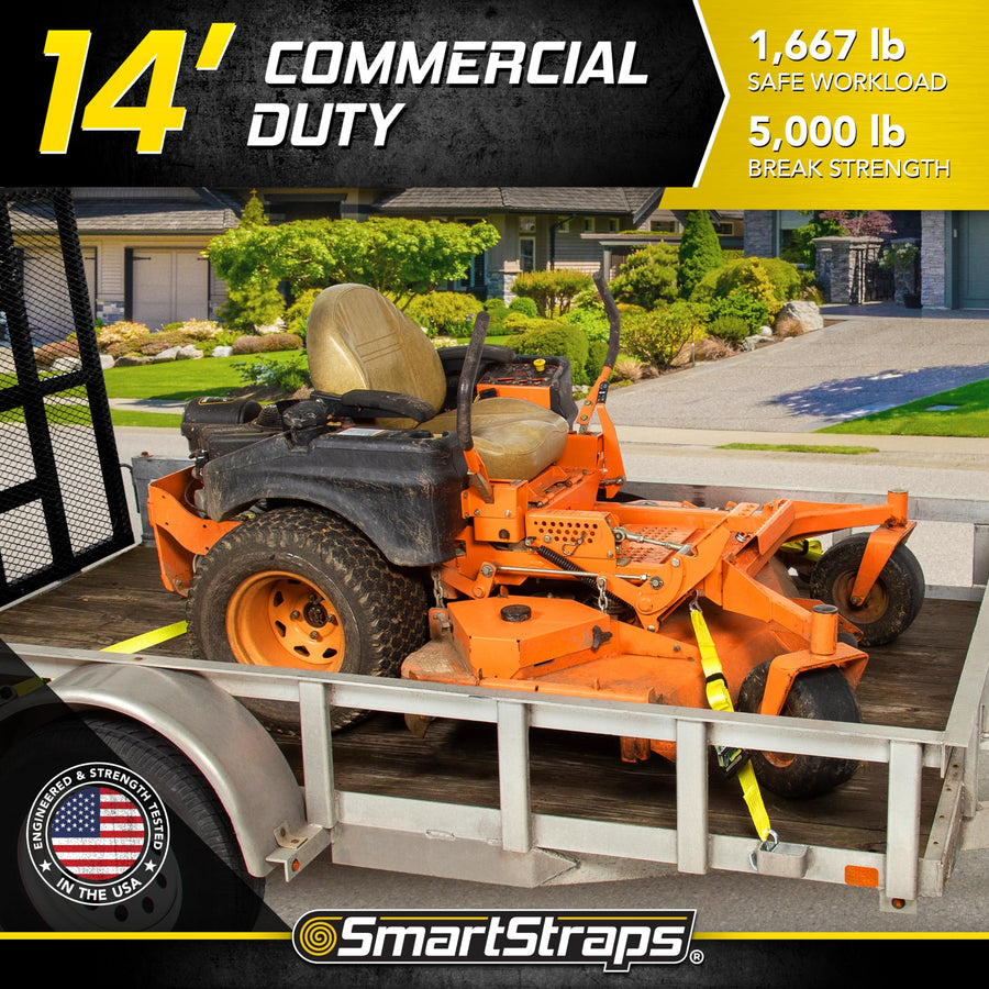 14’ SmartStraps Commercial Ratchet Tie Down Strap – 5,000lbs Break Strength, 1,667lbs Safe Work Load – Commercial Duty Tie Downs for High-Investment Heavier Loads