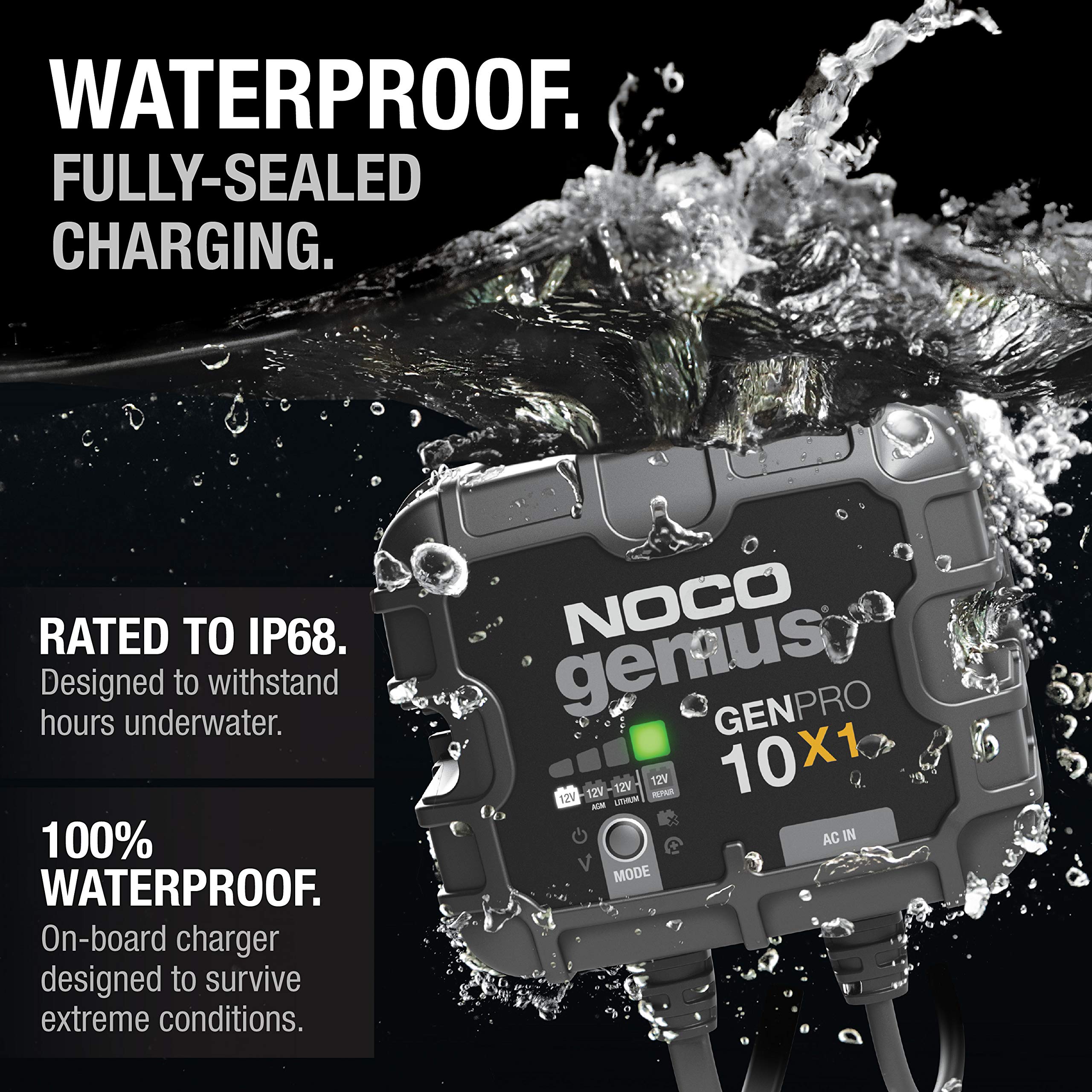 GENPRO10X1 NOCO Genius: 1-Bank, 10A Onboard Battery Charger - 10A Per Bank, 12V Waterproof Marine Charger with Overcharge Protection & Temperature Compensation – for Lead-Acid & Lithium Batteries