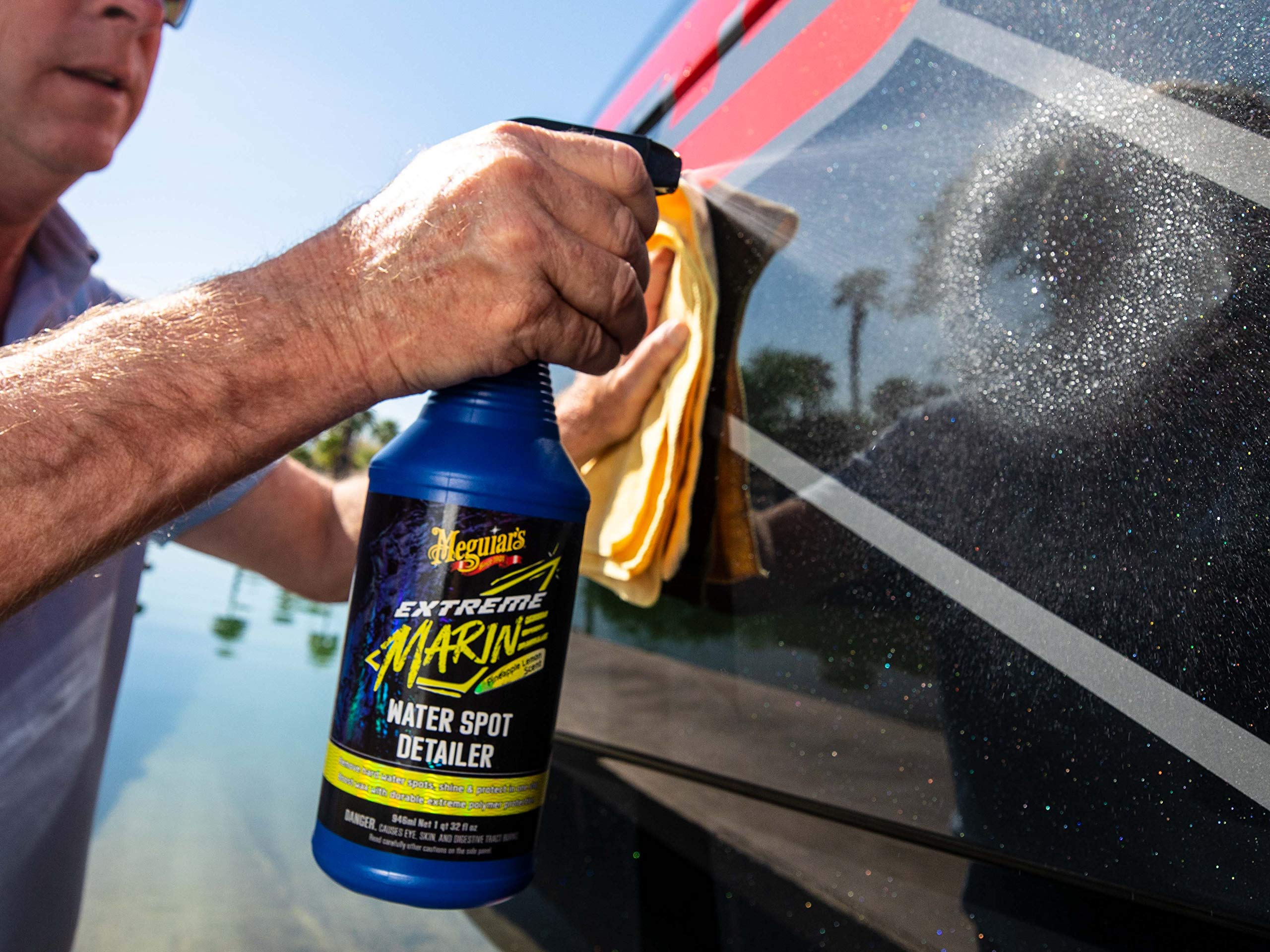 Meguiar's Marine Extreme Water Spot Detailer - Hard Water Stain Remover that Offers Additional Shine and Protection in One Advanced Detailing Spray - Non-Abrasive Formula, 32 Oz Spray