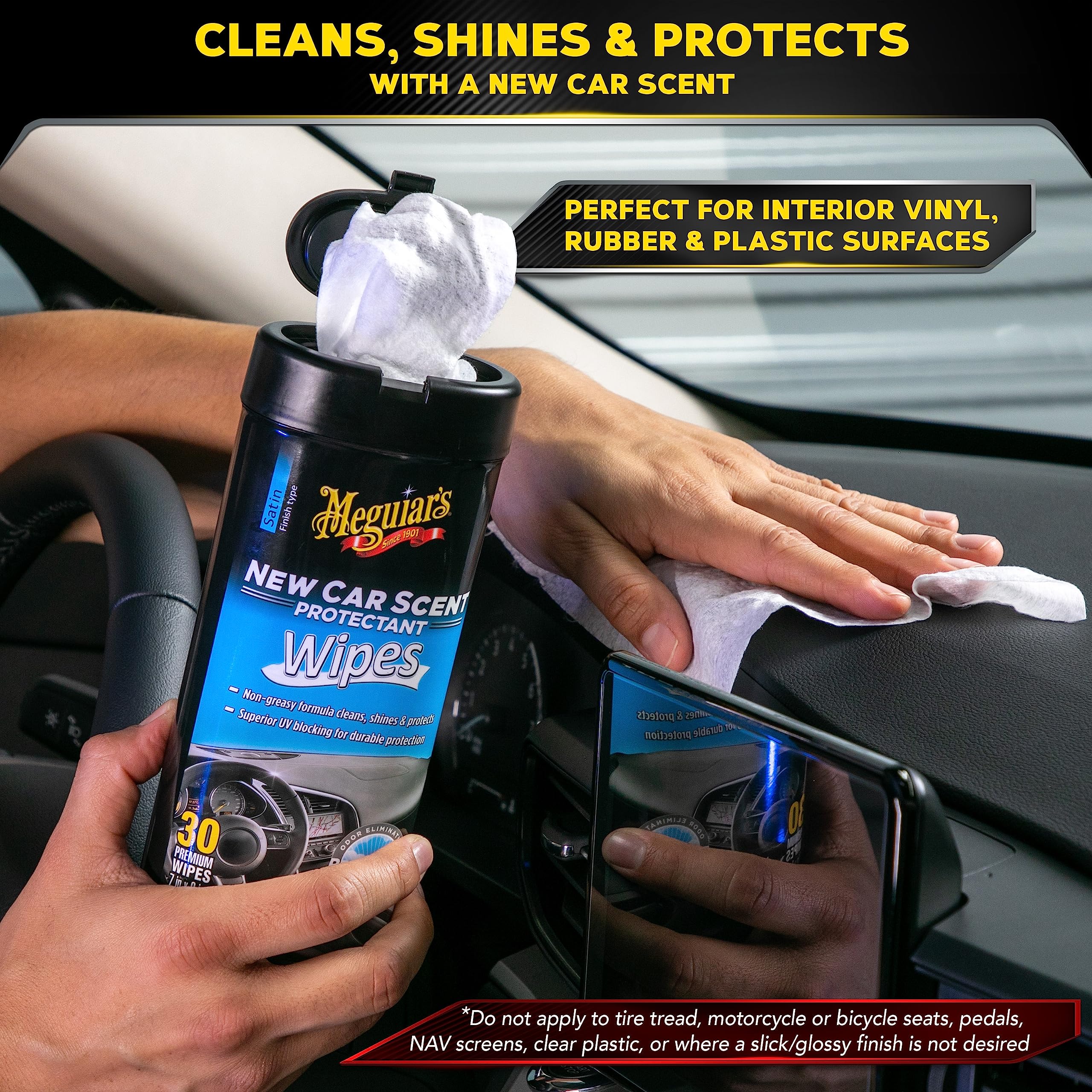 Meguiar's Protectant Wipes New Car Scent - Easy to Use Car Wipes that Protect and Freshen Your Car's Interior - Ideal for Car Detailing & Maintenance - 30 Ct