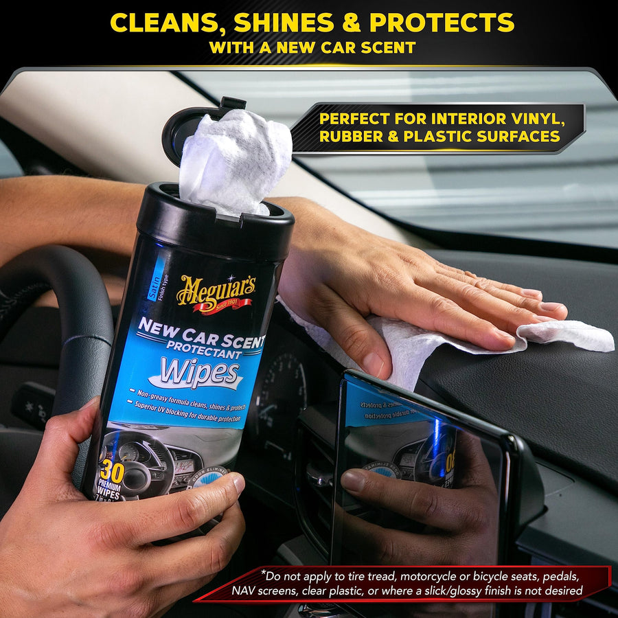 Meguiar's Protectant Wipes New Car Scent - Easy to Use Car Wipes that Protect and Freshen Your Car's Interior - Ideal for Car Detailing & Maintenance - 30 Ct