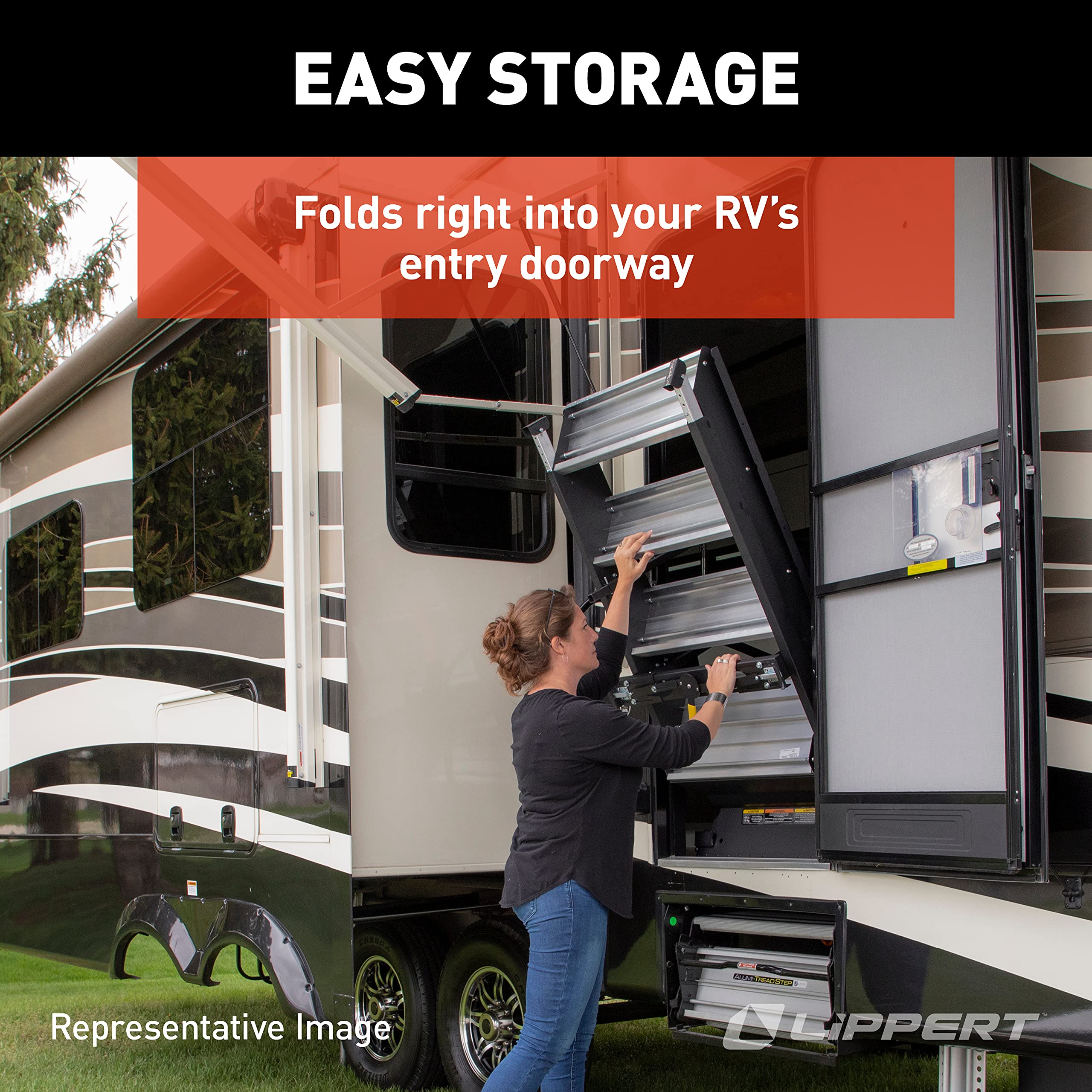 Lippert Components Quad Step Solid Step for RV and Travel Trailer Entry Doorway ,30 inch -791575 , Black