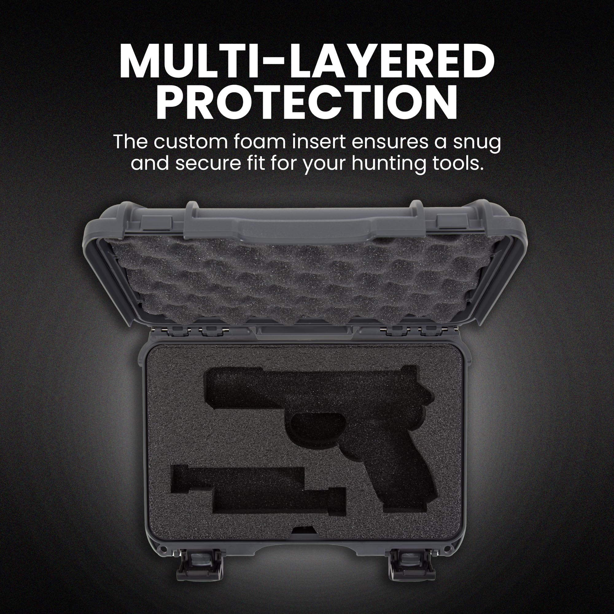 Hard Case NANUK 909 with Custom Foam Insert for Glock, IP67 Waterproof & Crushproof, Rugged Construction for Ultimate Protection, Made in North America – Graphite (12.6” x 9” x 4.4”)