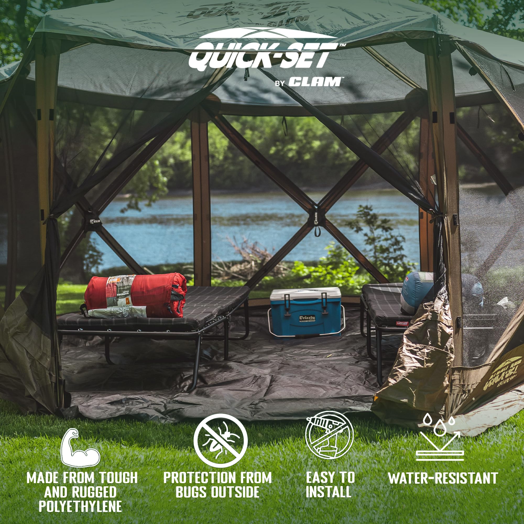 CLAM Camping Tent Quick-Set Footprint Mat, 150" x 150" Pavilion Ground Tarp and Waterproof Outdoor Flooring for Screen Tents and Canopies