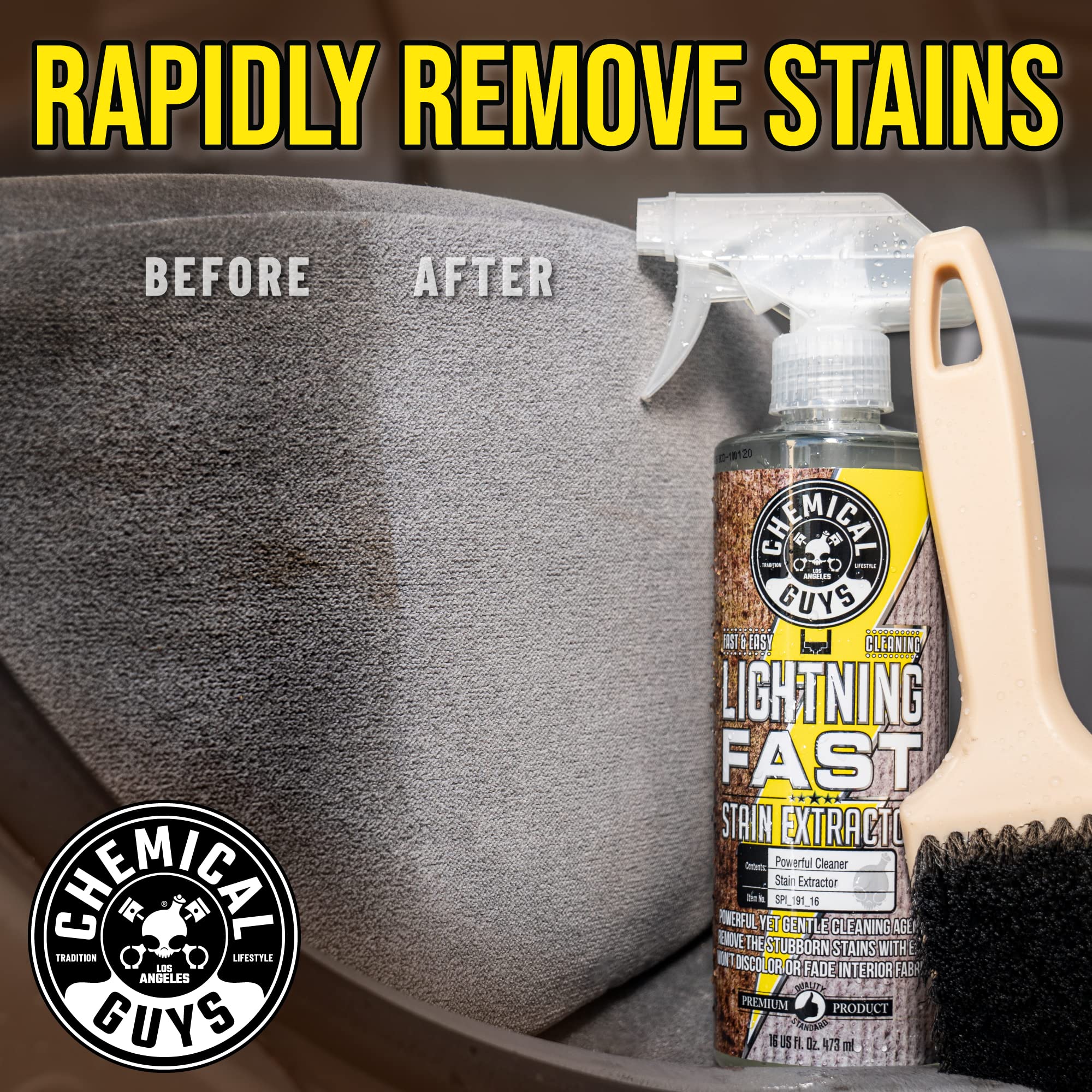 Lightning Fast Chemical Guys Carpet and Upholstery Stain Extractor - Carpet Cleaner, Safe for Fabric, Upholstery, Cars, Home, Office, Furniture, and More, Fresh Scent - 128 oz