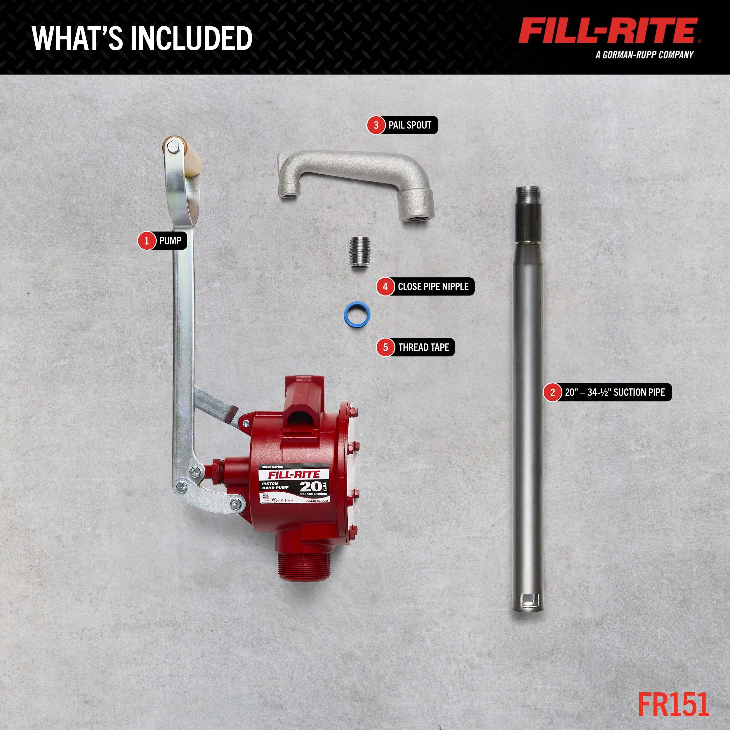 Fill-Rite Piston Hand Pump FR151 with Suction Tube and Pail Spout