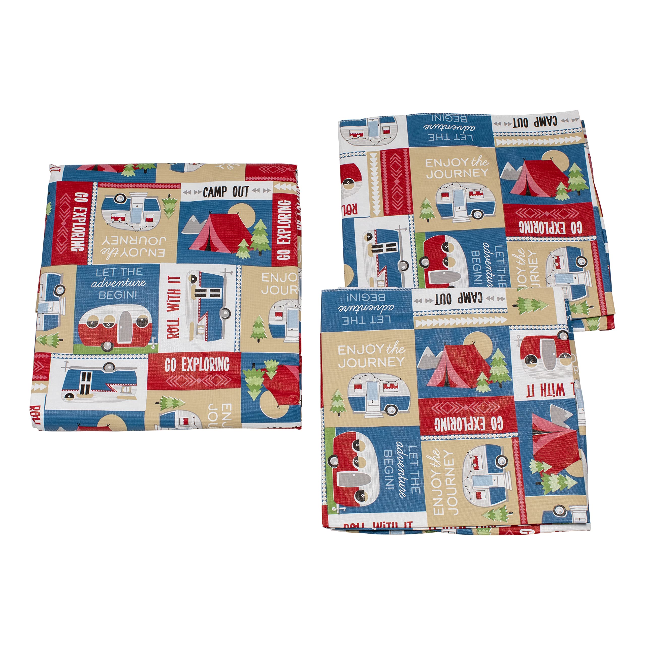Vinyl Tablecloth Lippert with Bench Covers for Picnic Tables - Camping Patchwork, Green