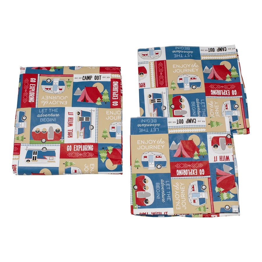 Vinyl Tablecloth Lippert with Bench Covers for Picnic Tables - Camping Patchwork, Green