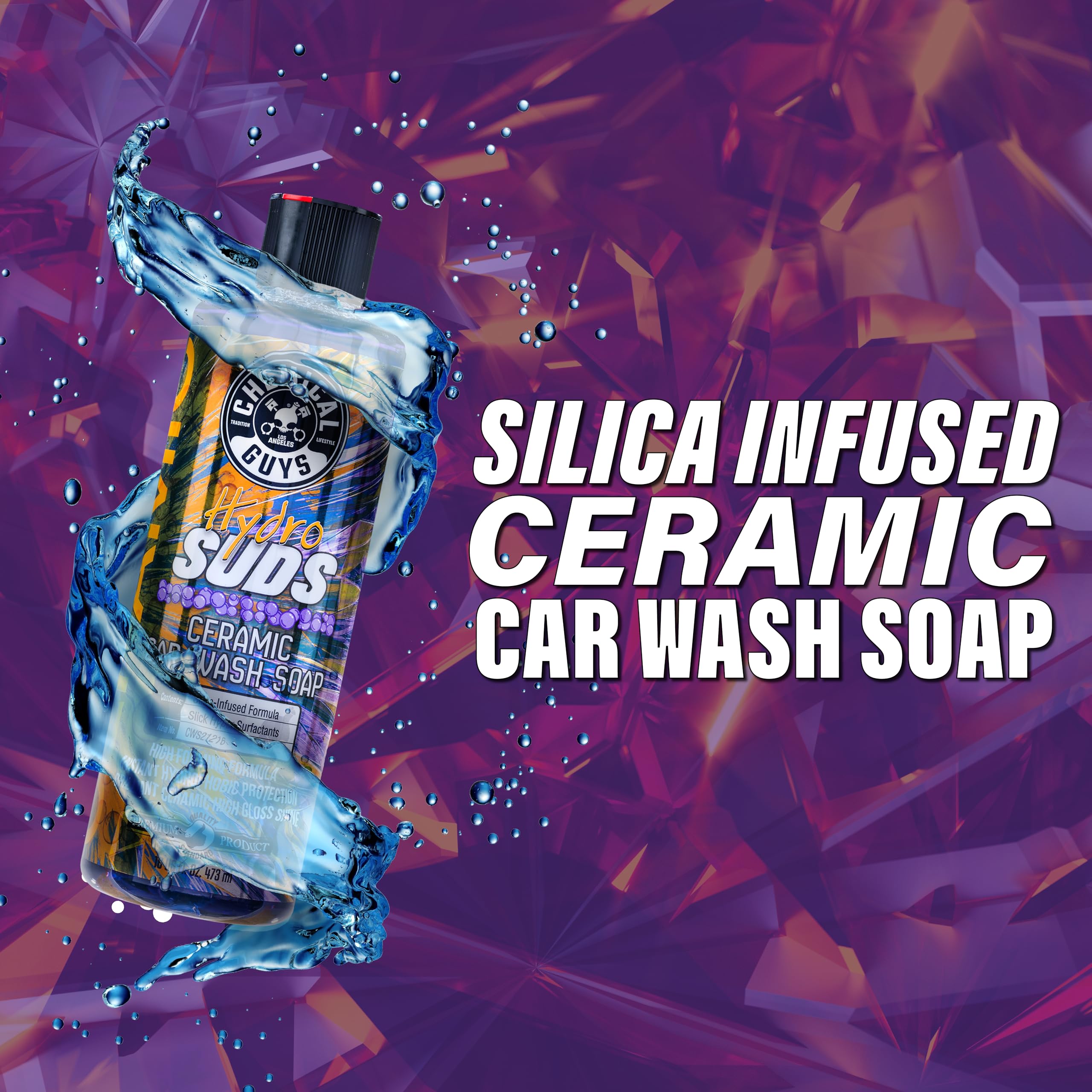 Chemical Guys HydroSuds Ceramic SiO₂ High Foaming Soap Car Wash - Foam Cannon Soap, Works with Foam Guns or Bucket Washes for Cars, Trucks, Motorcycles, RVs, and More, Berry Scent - 16 oz