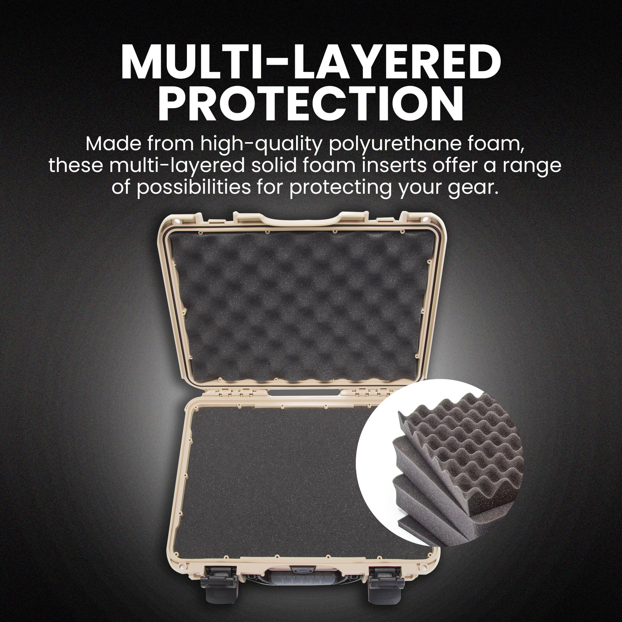 Hard Case NANUK 910 with Customizable Cubed Foam, IP67 Waterproof & Crushproof, Rugged Construction for Ultimate Protection, Made in North America – Tan (14.3” x 11.1” x 4.7”)