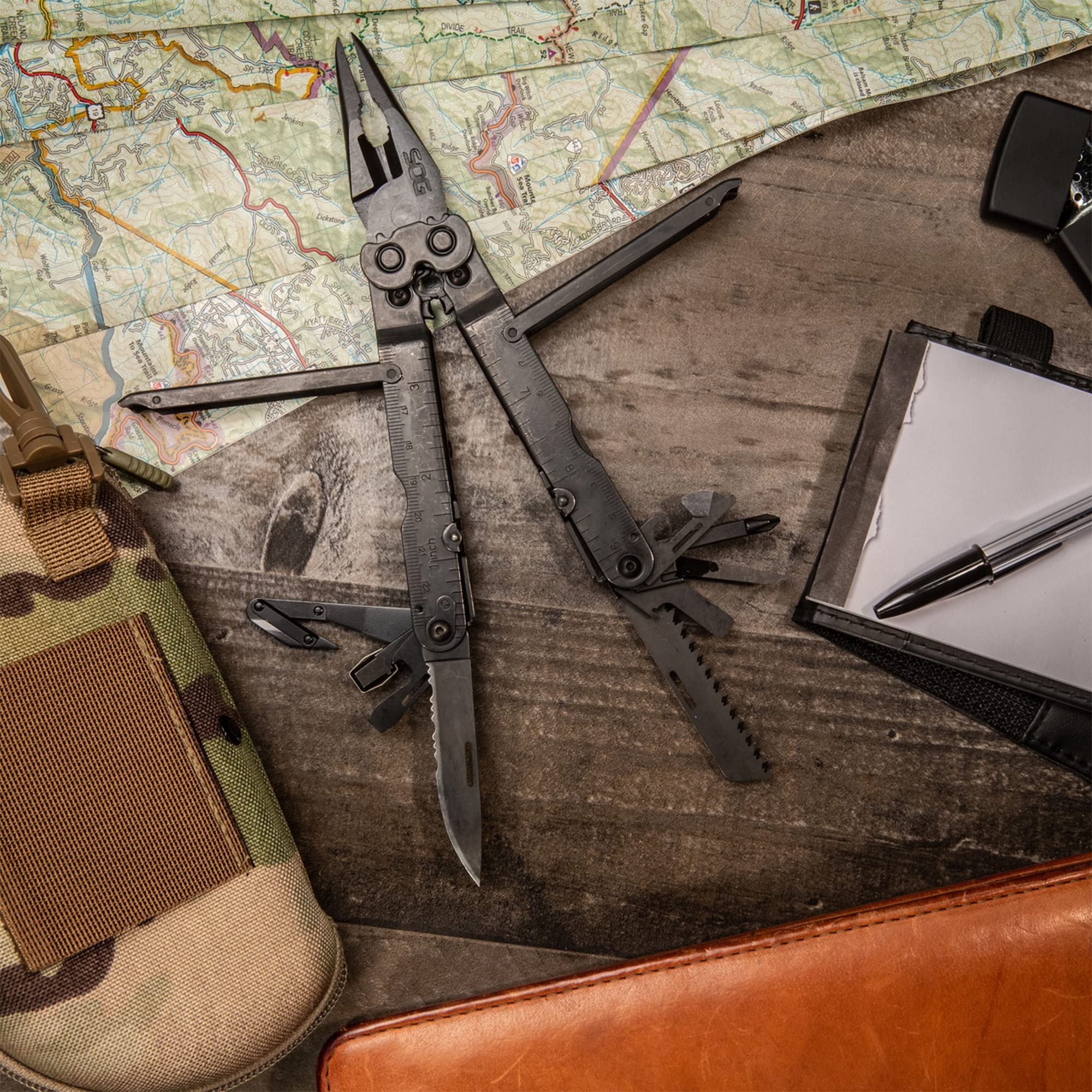 SOG V-Cutter Powerlock- Multi-Tool Pocket Utility Tool Set with 18 Specialty Tools for Heavy-Duty Field Use and Nylon Carrying Pouch (B63N-CP)