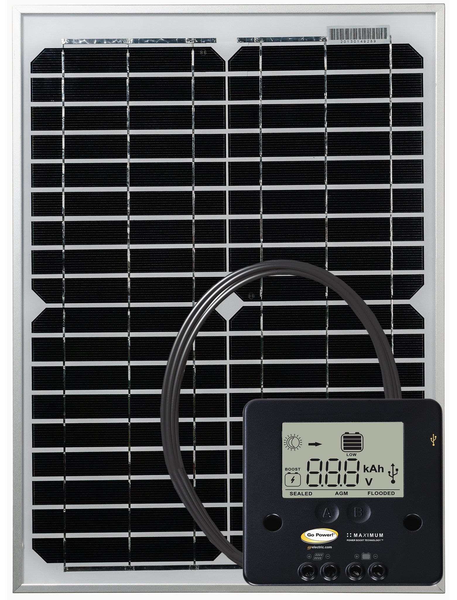 GP-ECO-20 Go Power 20W Solar Kit with Solar Charge Controller, High-Efficiency Trickle Charger for AGM and Lithium Batteries, Ideal for Off-Grid Use, RVs, Boats, and Remote Applications