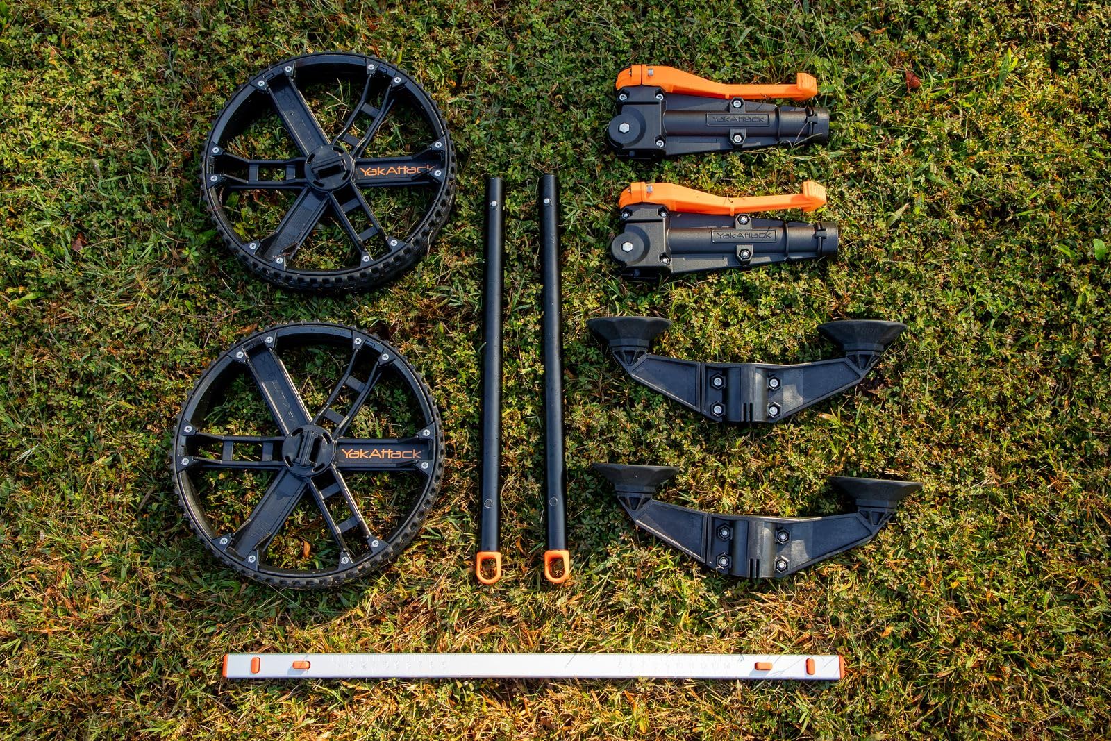 TowNStow YakAttack Scupper Kayak Cart | Collapsible with Extra Fore & AFT Hull Support | Adjustable 5.5" - 14.5" Wide | Dual Kick-Away Stands | 3-Piece BeadLoc Wheel Design & Rubber Tread | USA Made