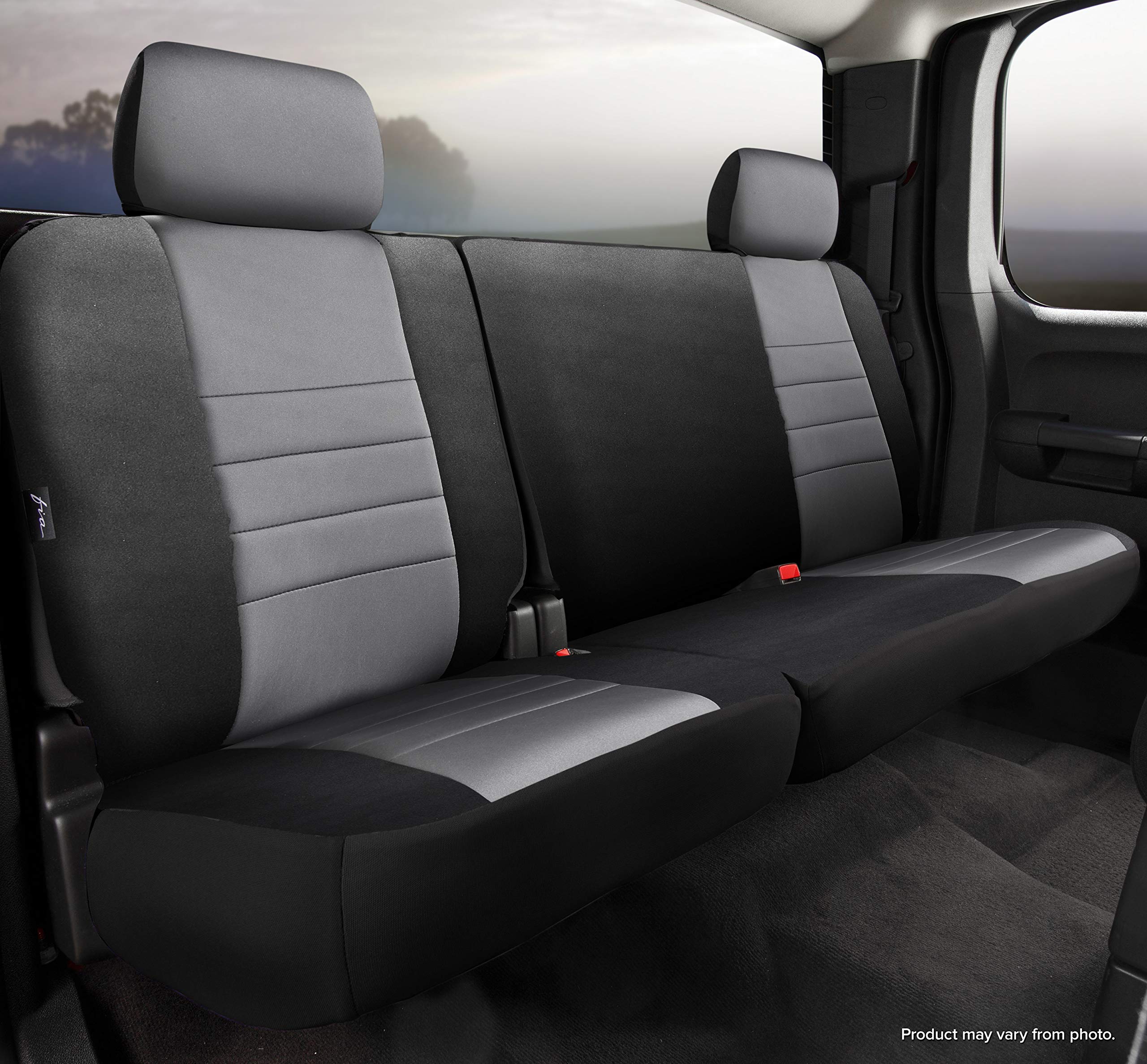 FIA NP95-1 Custom Fit Gray Rear Seat Cover Split Seat 60/40 - Neoprene (Black w/Gray Center Panel)