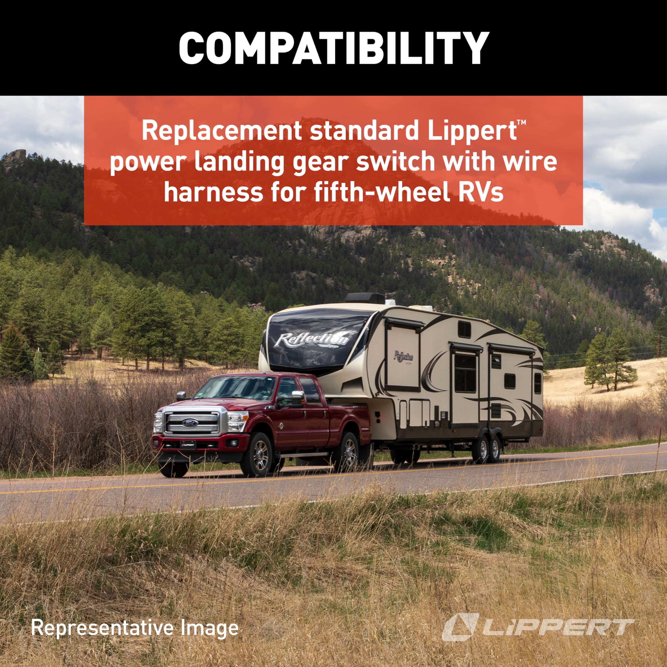 Lippert Power Replacement RV Landing Gear White IP-Rated Switch with Plate & Wiring Harness for 5th Wheel RVs, Ignition-Proof, Extend / Retract Leg Control, Interior or Exterior Mount - 145236