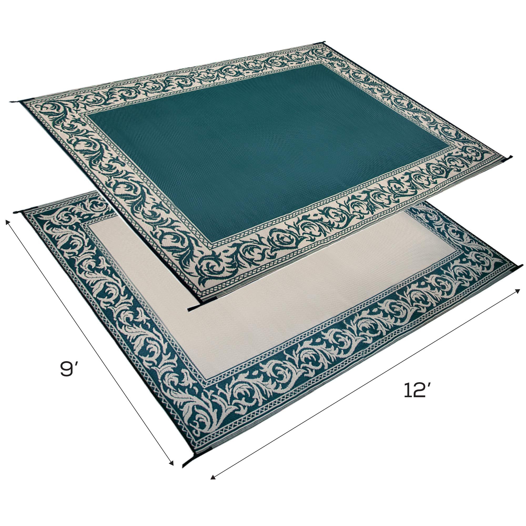 Camping Stylish RA4 9-Feet x 12-Feet RV Reversible Outdoor Mat, Green/Beige Classical Patio Mat