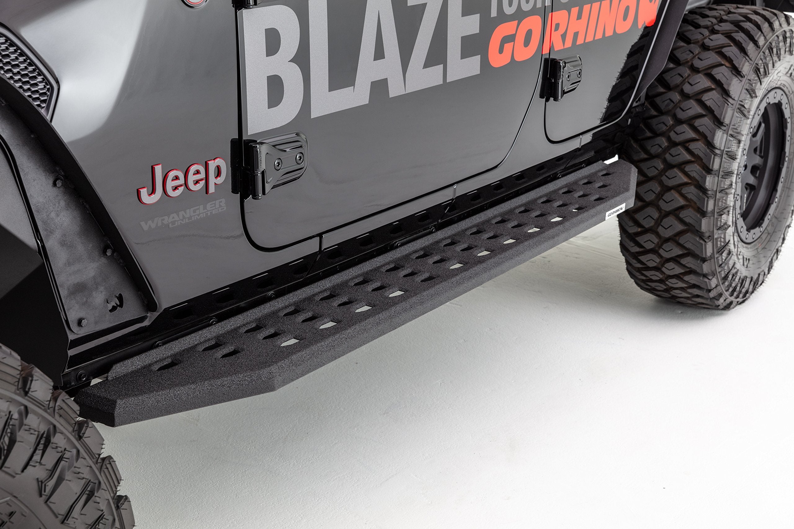 RB20 Running Boards & Brackets Go Rhino | Galvanized Steel, Protective Bedliner Coating | 69450673T | Fits 2018-2024 Jeep Wrangler JLU, 4-Door