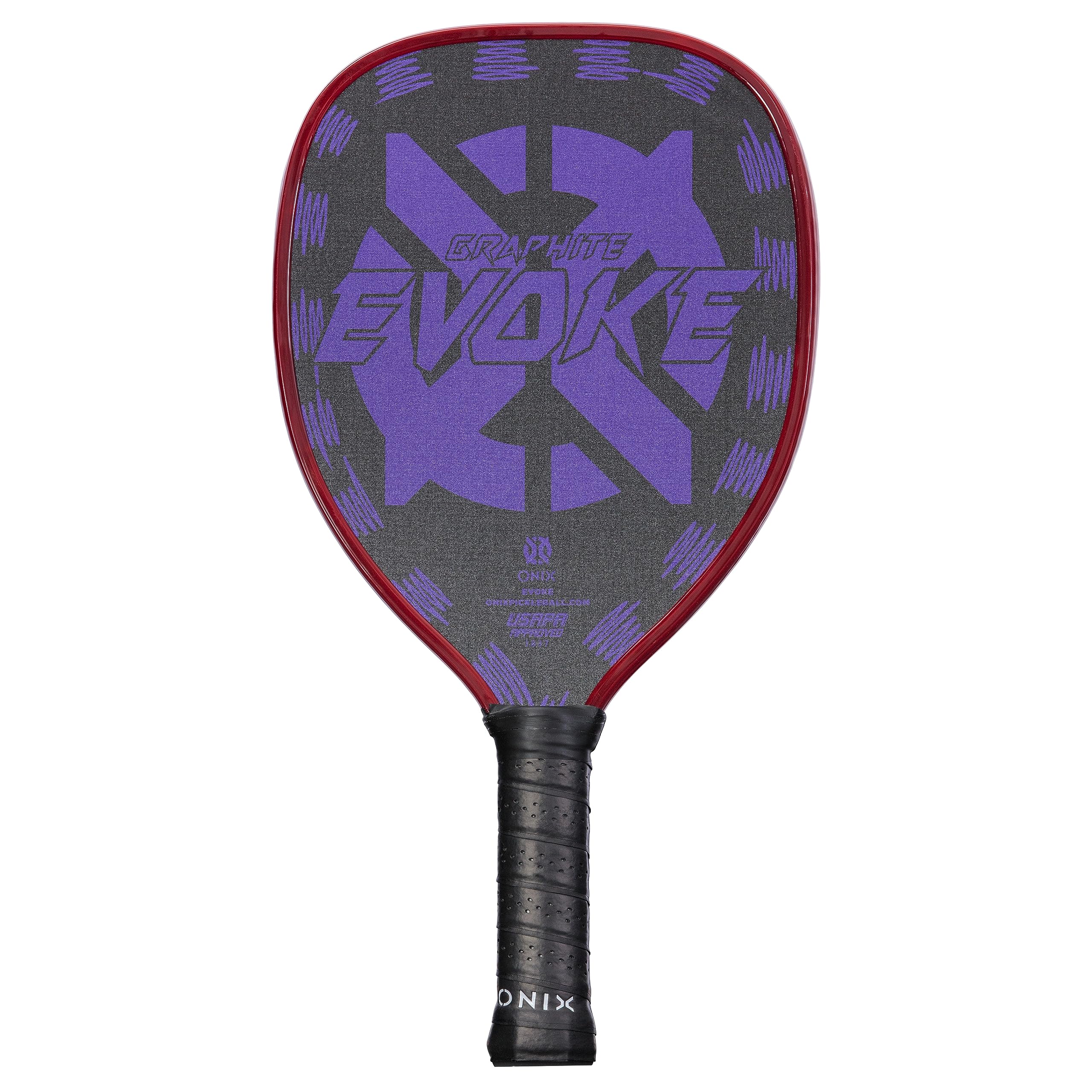 Onix Evoke Graphite Tear Drop Pickleball Paddle Features Tear Drop Shape, Polypropylene Core, and Graphite Face, Purple