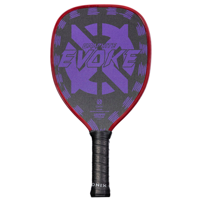 Onix Evoke Graphite Tear Drop Pickleball Paddle Features Tear Drop Shape, Polypropylene Core, and Graphite Face, Purple