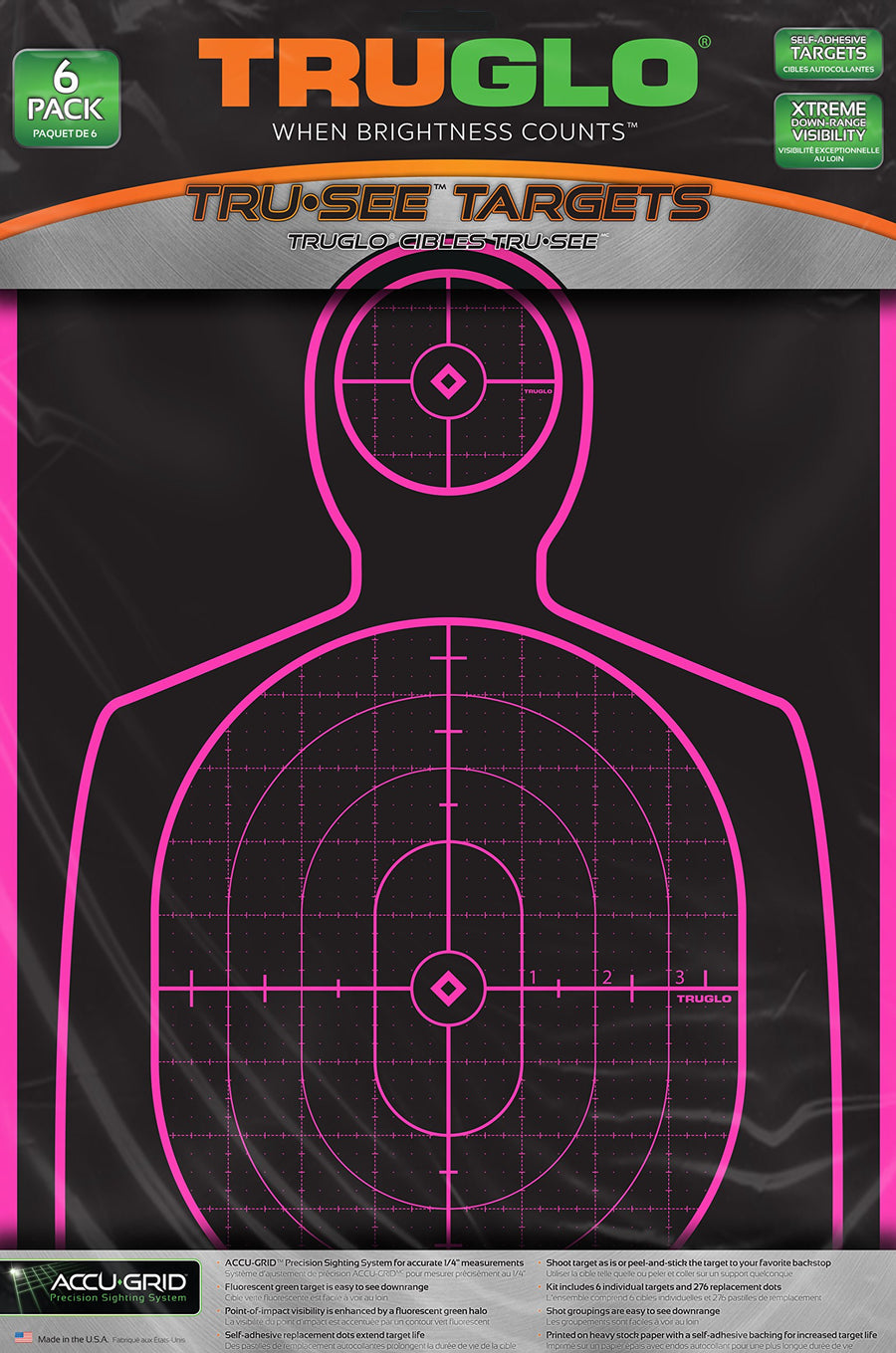 12X18 TRUGLO Tru-See Bright Fluorescent Self-Adhesive High-Visible Reactive Splatter Handgun Target, 6-Pack/Pink