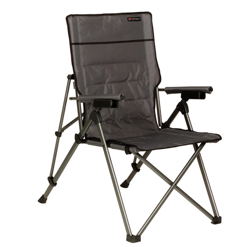Sun Soaker Lippert Three-Position Reclining Camping Chair with 600D Polyester Fabric, Padded Back/Seat, Steel Frame Construction, 250-lb. Weight Capacity, Dark Grey Color - 2022120581