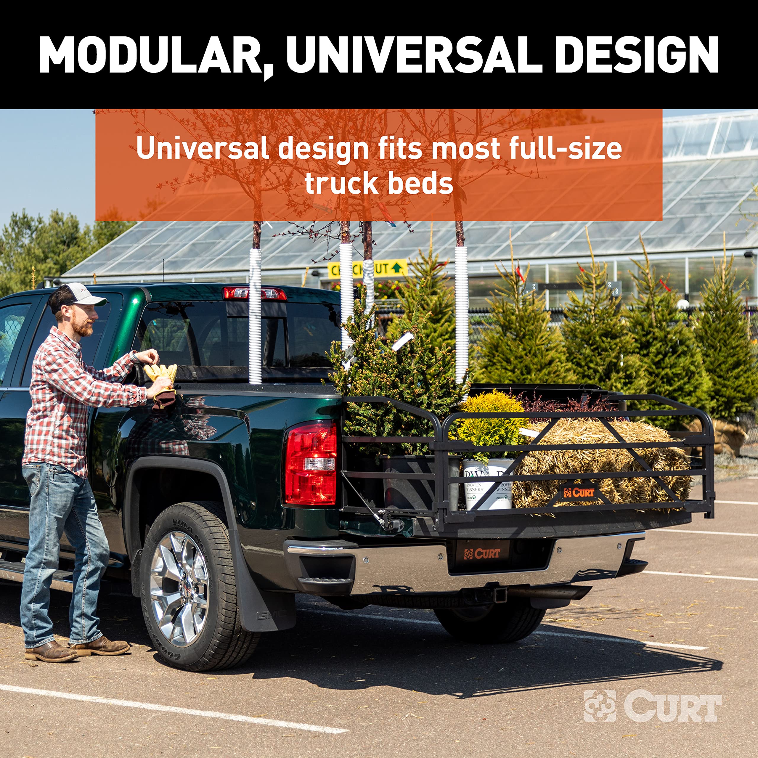 CURT Universal Truck Bed Extender 18325 with Fold-Down Tailgate, 26-1/2 x 58-3/4 x 19-3/4-Inch ID, Black Steel
