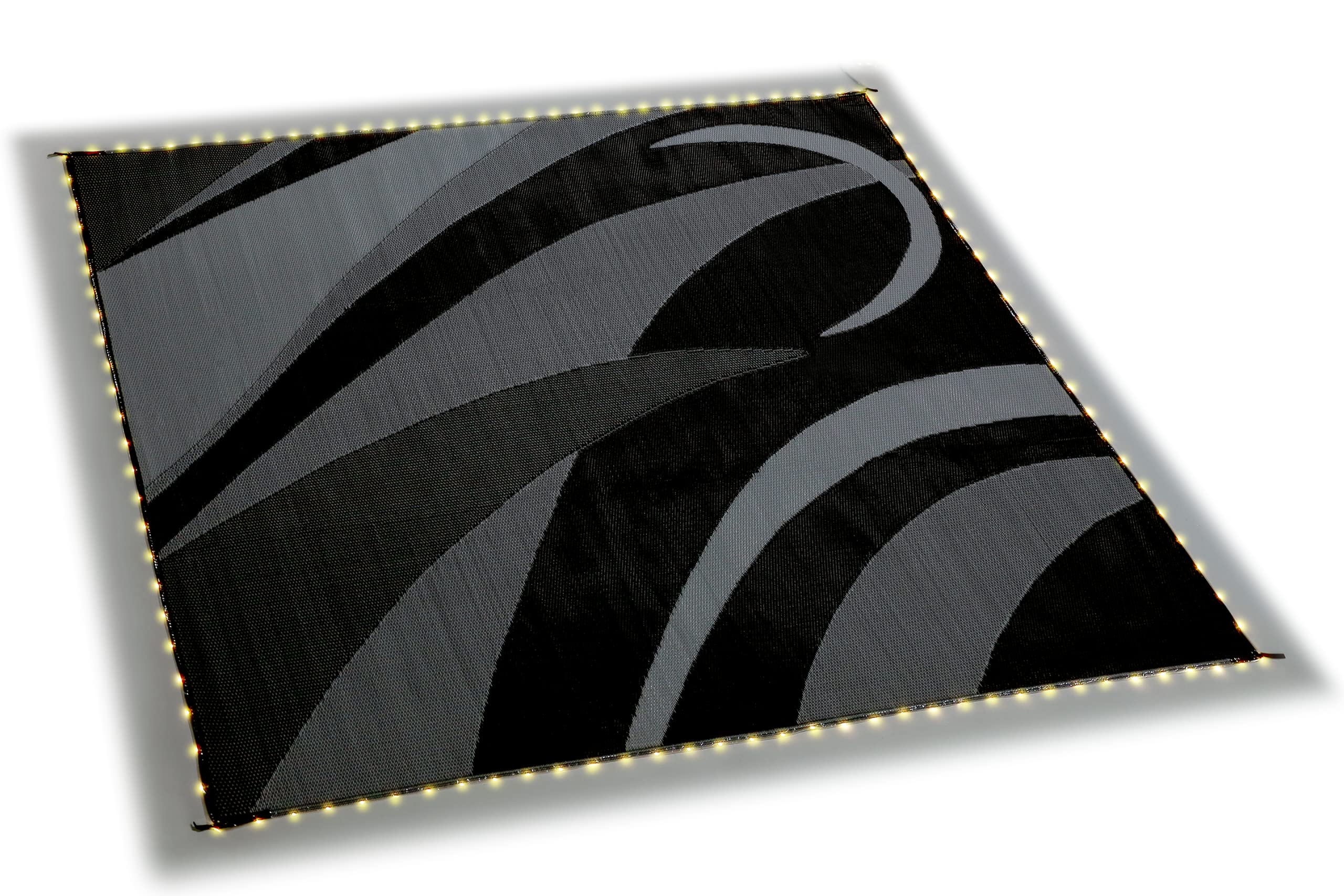 Camping Stylish LED Illuminated Patio Mat - Reversible RV Home Mat, White/Black with LEDs Light, 8x11