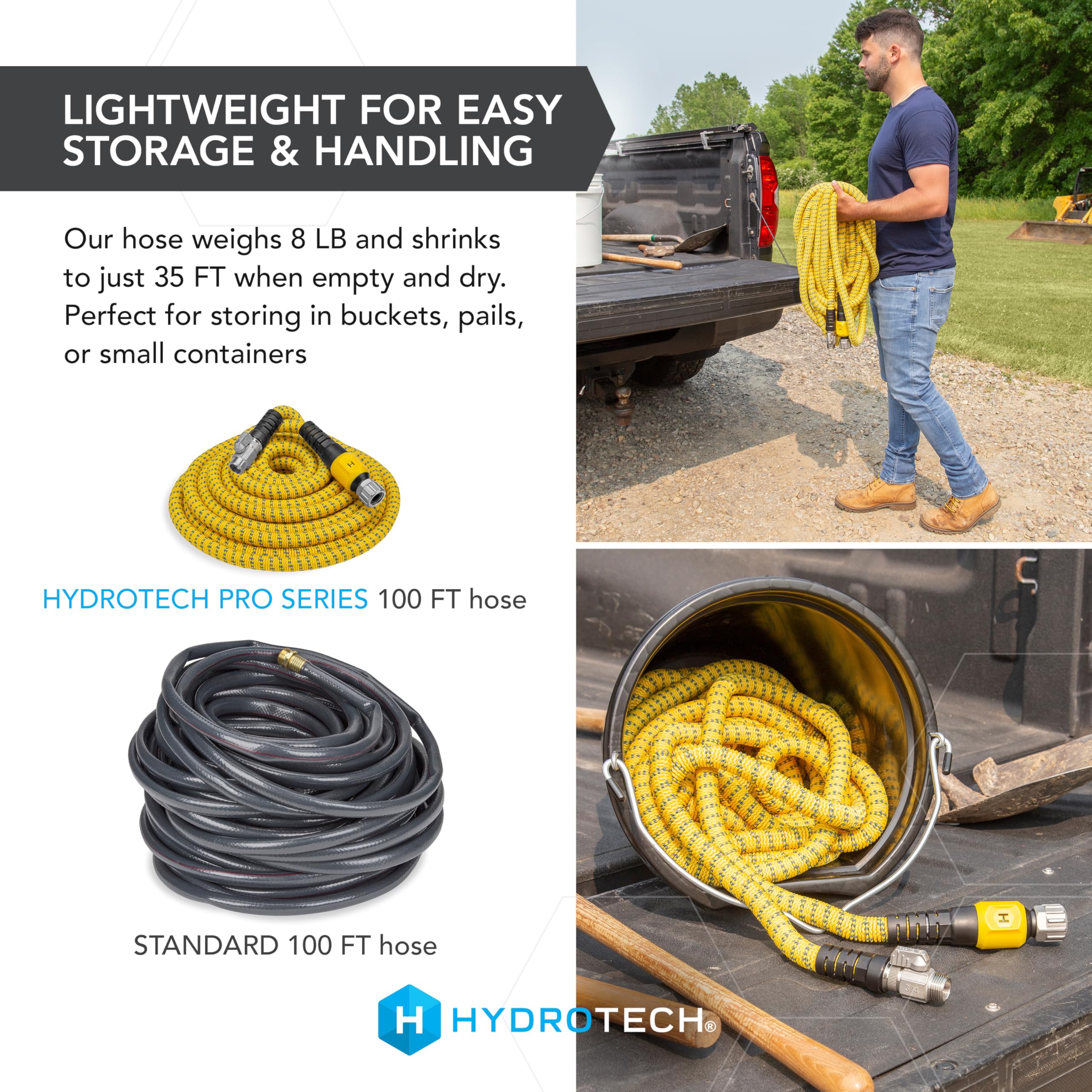 100 ft HydroTech Expandable Garden Hose - Pro Series, 2x Max Flow, 3/4" No-Kink Flexibility, Lightweight Hose for Lawn, Garden, Car Washing, Deck and Patio Cleaning