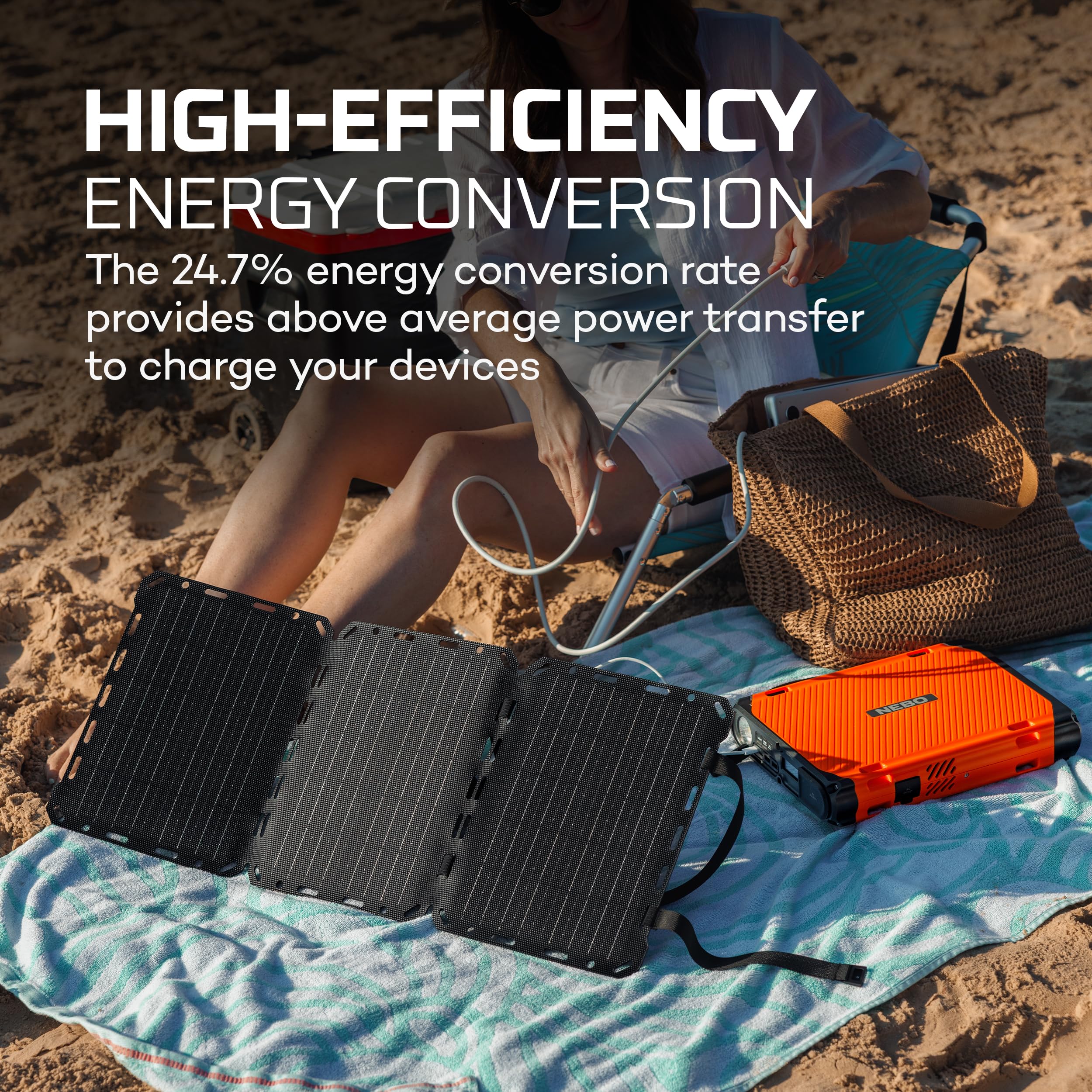 NEBO 30 Watt Reliance Solar Panel | Foldable, 24.7% Sunlight to Solar Energy Conversion Rate, Compatible with NEBO Power Stations, Travel Friendly, Easy Use