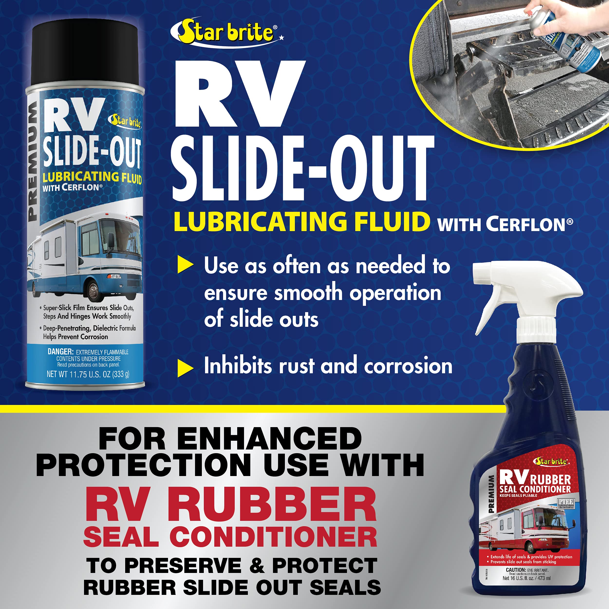 RV Slide-Out Lubricating Fluid with Cerflon - STAR BRITE Ultra-Slick, Deep-Penetrating, Corrosion Preventive Spray for RV Slide Outs (078212)