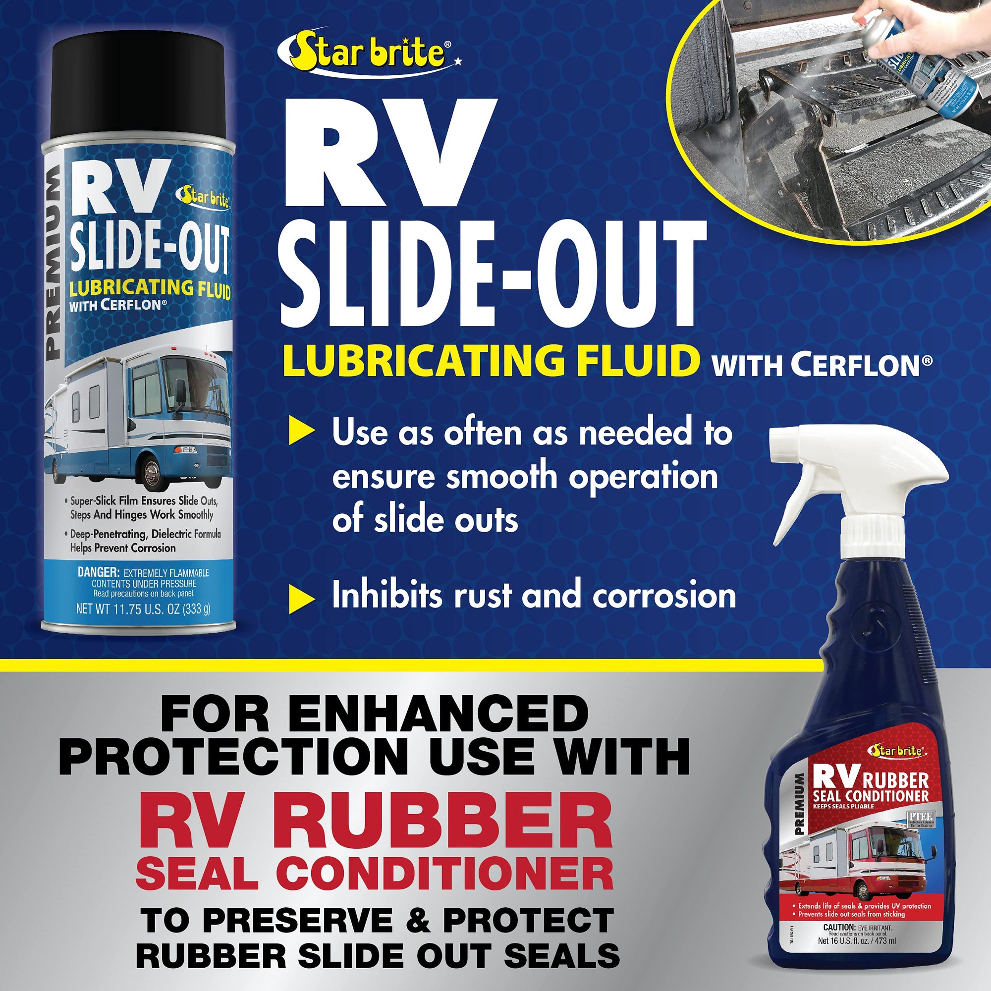 RV Slide-Out Lubricating Fluid with Cerflon - STAR BRITE Ultra-Slick, Deep-Penetrating, Corrosion Preventive Spray for RV Slide Outs (078212)