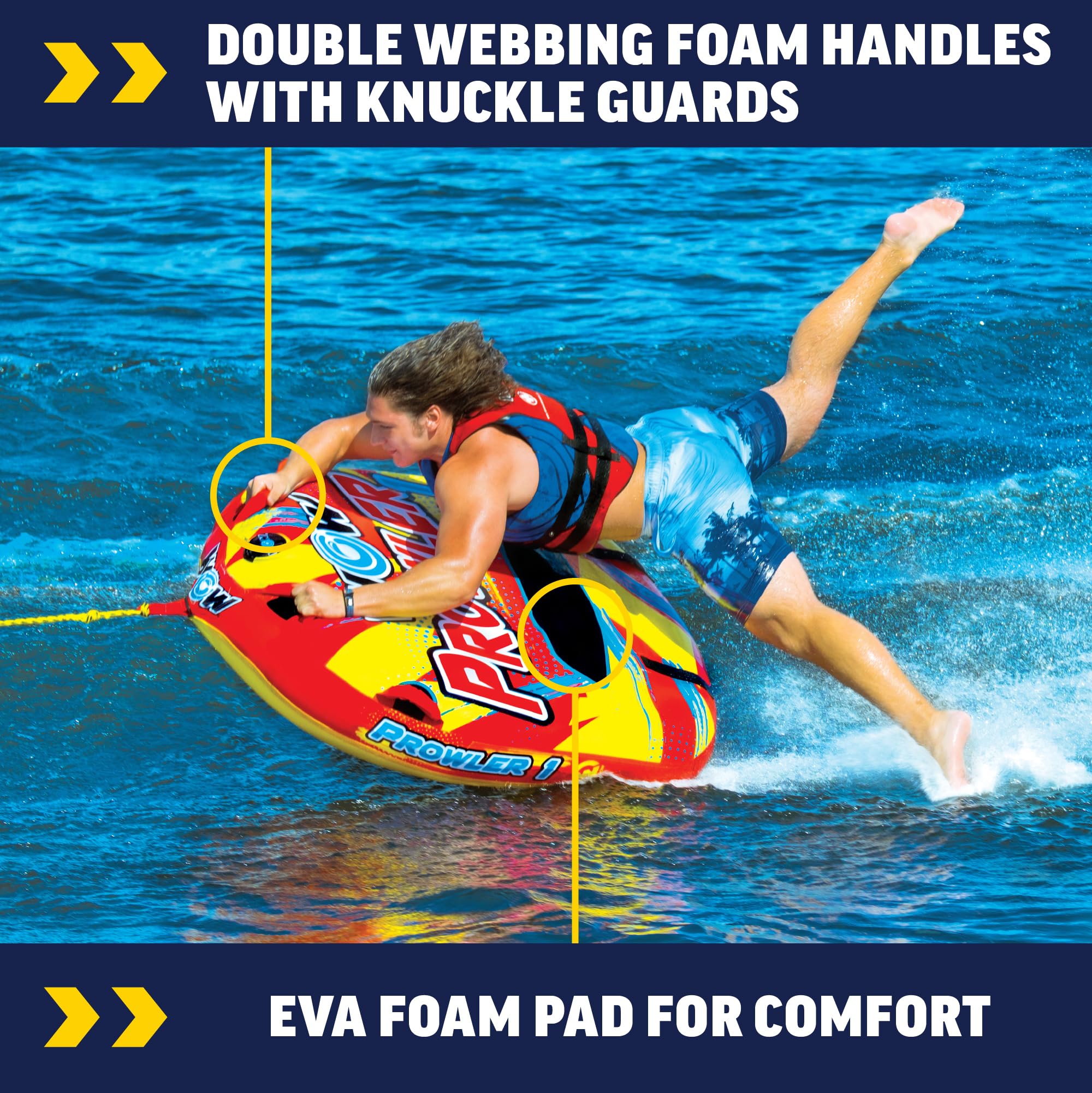Prowler WOW Sports Starter Kit, 1 Person Boating Tube, 12v High Speed Air Pump, & 1K Tow Rope