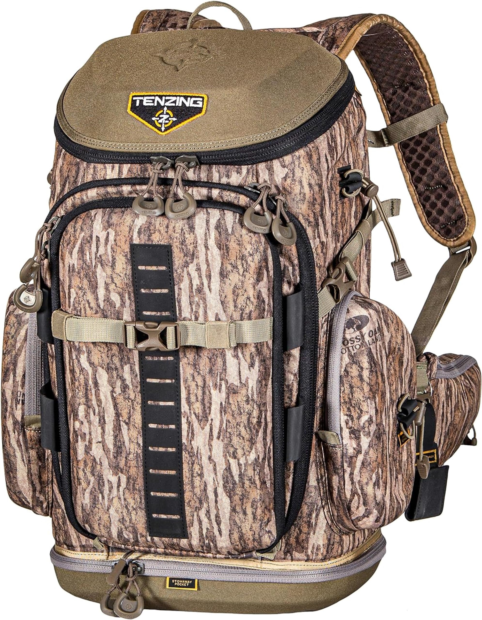 H2O Compatible TENZING Hangtime Day Pack for Tree Stand Hunting, Durable EVA-Molded Hunting Backpack with 7 Compartments & 15 Pockets, 1,600-cubic-inch Hunting Pack, Mossy Oak Bottomland