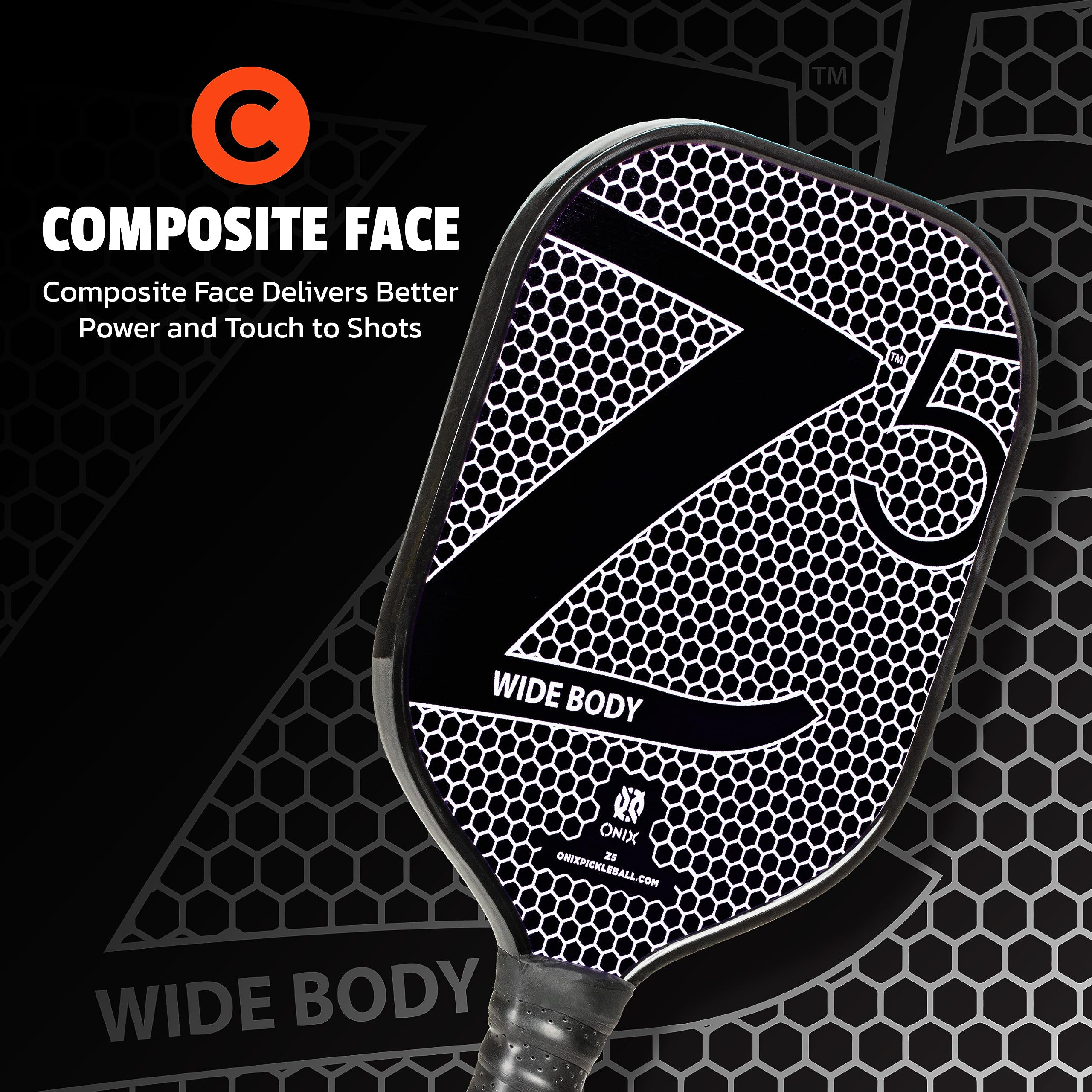 Graphite ONIX Z5 Carbon Fiber Pickleball Paddle with Wide-Body Shape, Honeycomb Core & Graphite Face