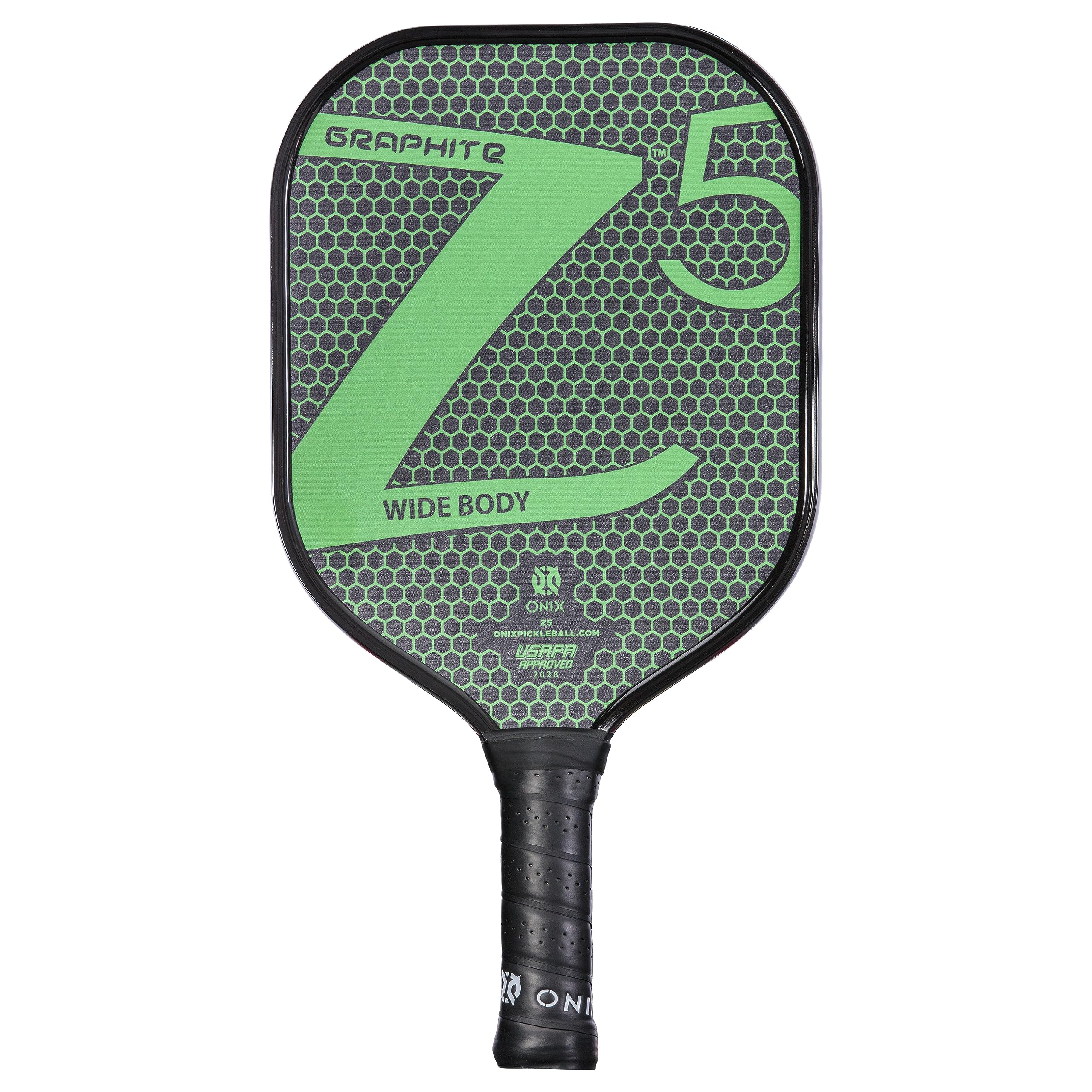 Graphite ONIX Z5 Pickleball Paddle (Graphite Carbon Fiber Face with Rough Texture Surface, Cushion Comfort Grip and Nomex Honeycomb Core for Touch, Control, and Power), Green