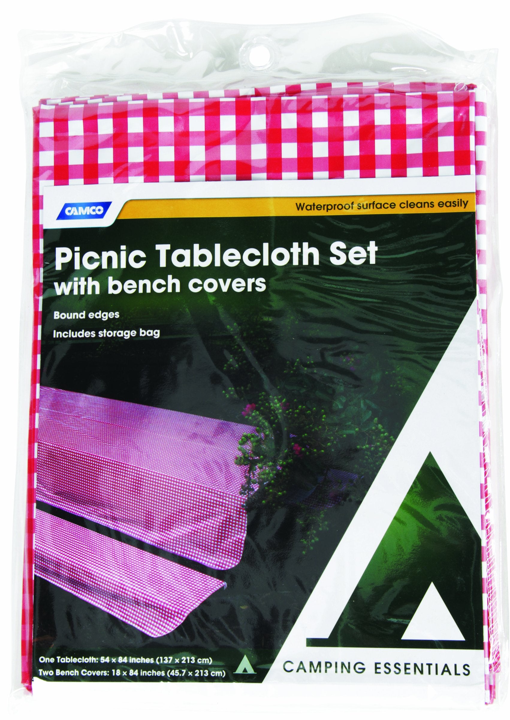 Table Cloth Camco Set with Table and Bench Covers, Red/White, (51021)