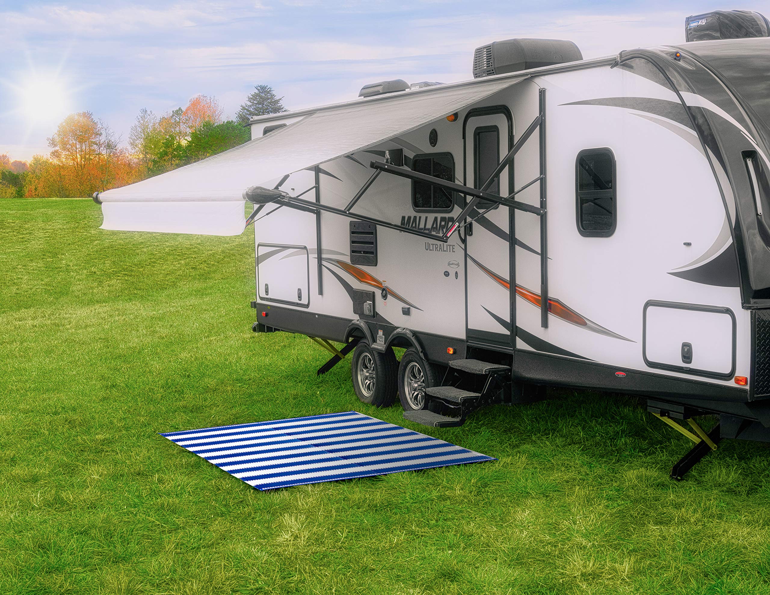 Awning Camco Leisure Mat-Blue Stripe 6' X 9'