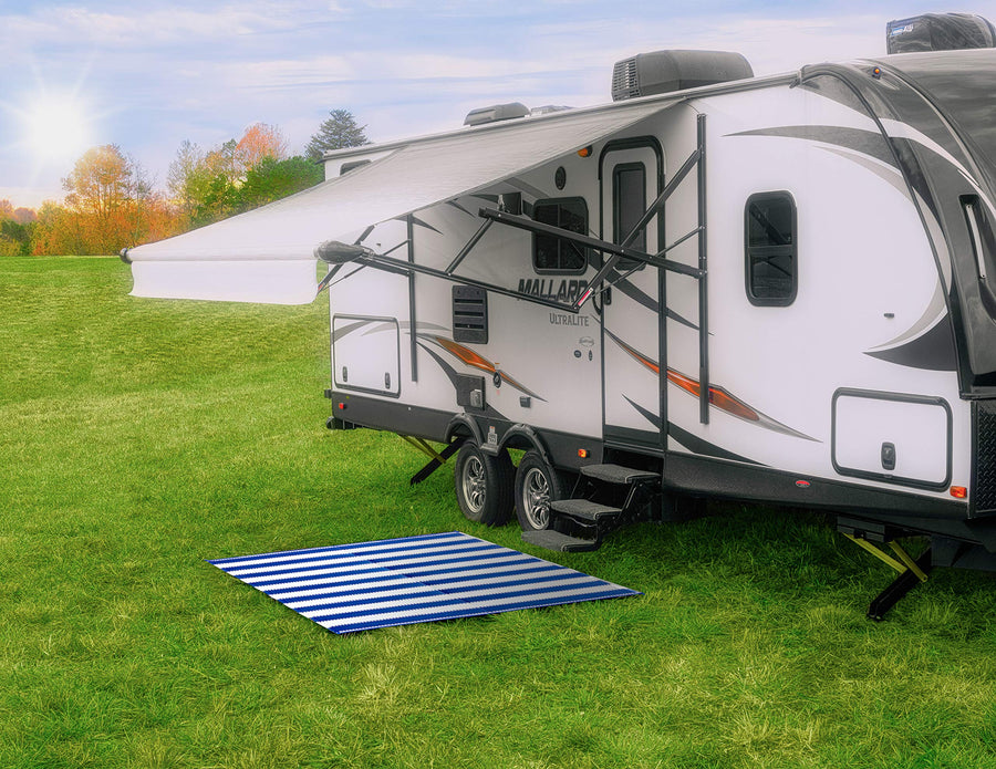 Awning Camco Leisure Mat-Blue Stripe 6' X 9'