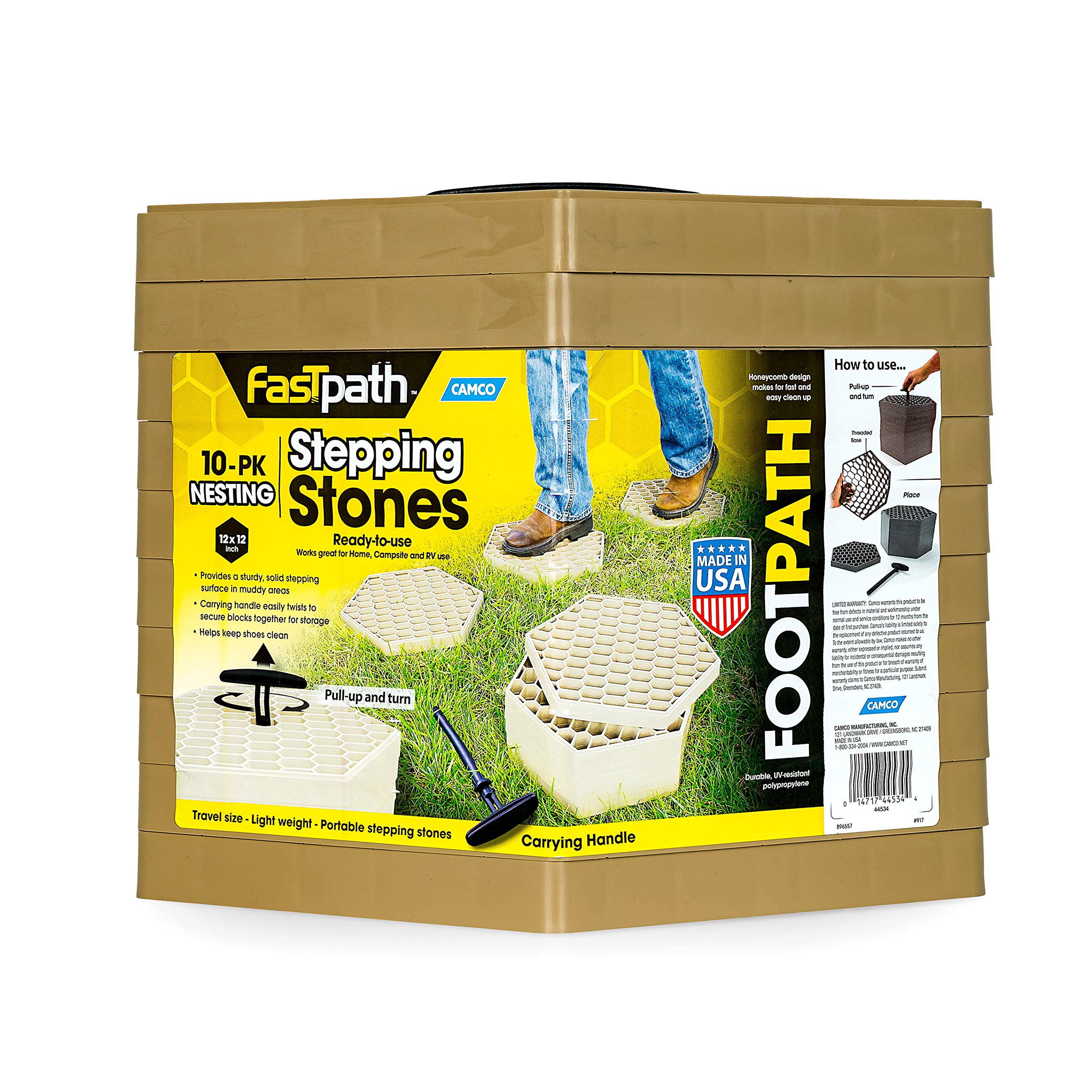 Camco 44534 Fastpath Tan Portable Stones, Ideal for A Solid Stepping Surface and Keeping Shoes Clean, 10 Pack