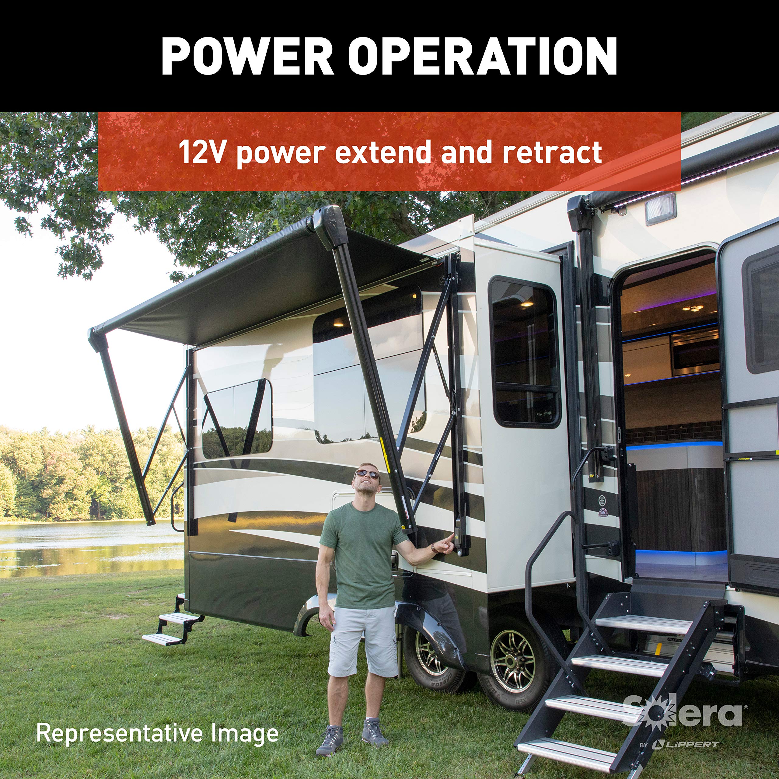 12V Solera Smart Arm Awning Hardware Kit for 5th Wheel RVs and Travel Trailers - Standard - White