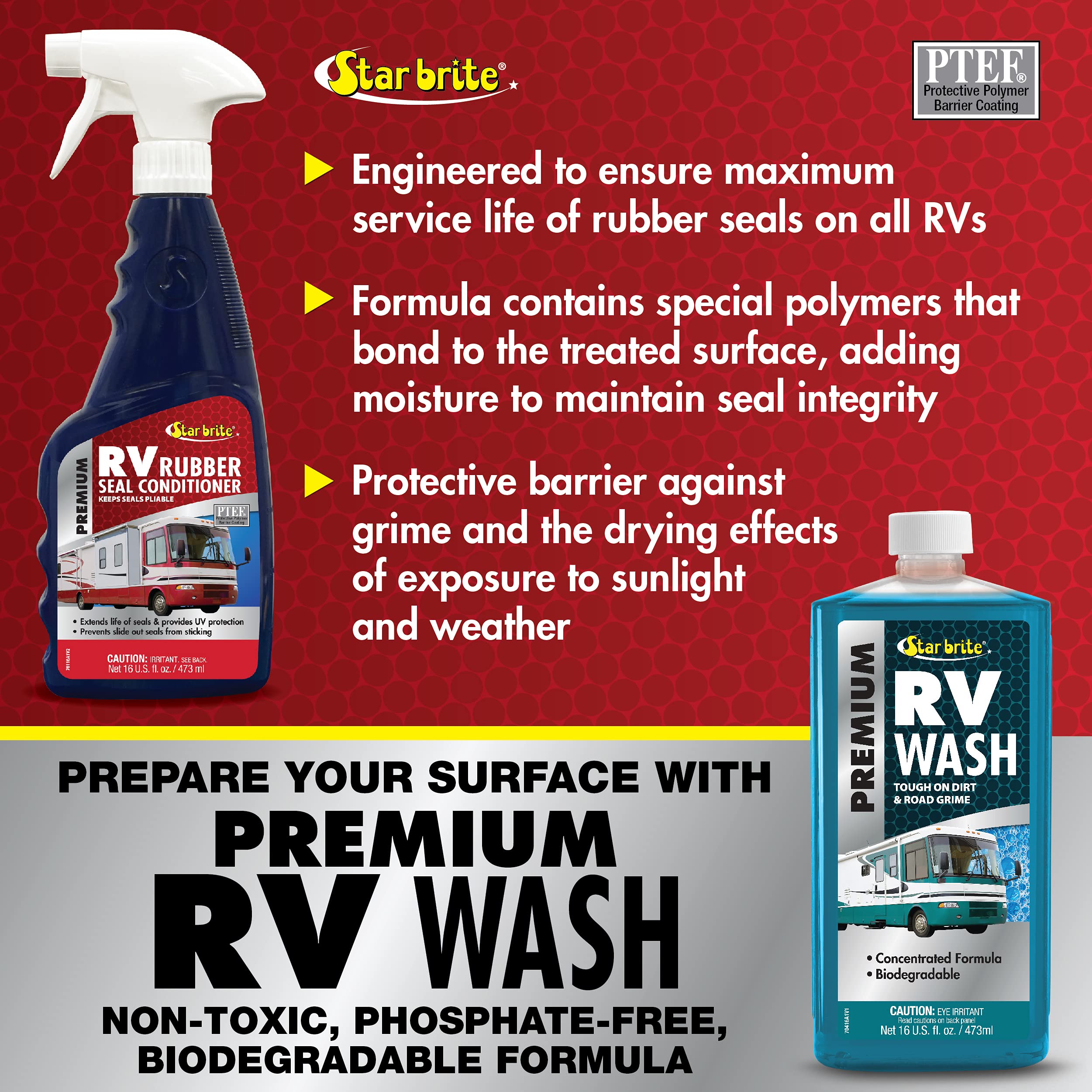 Premium STAR BRITE RV Rubber Seal Conditioner - Protects & Extends the Life of Rubber Seals - UV & Weather Resistant - 16 OZ (076116)