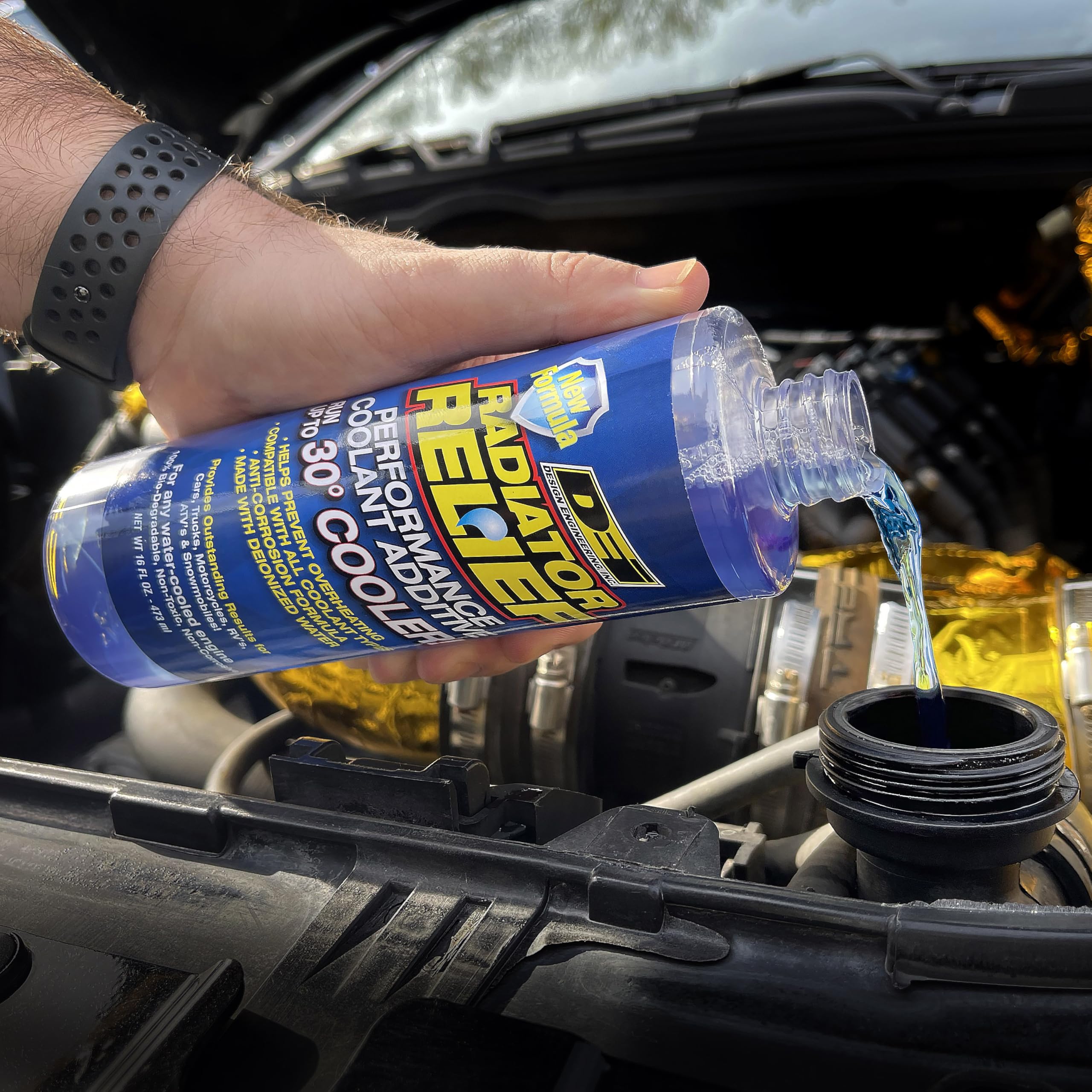 Design Engineering Engine Coolant Radiator Relief Coolant Additive for Cars, Trucks, RVs, Motorcycles & More Reduces Engine Temps Up to 30°F 16 oz.