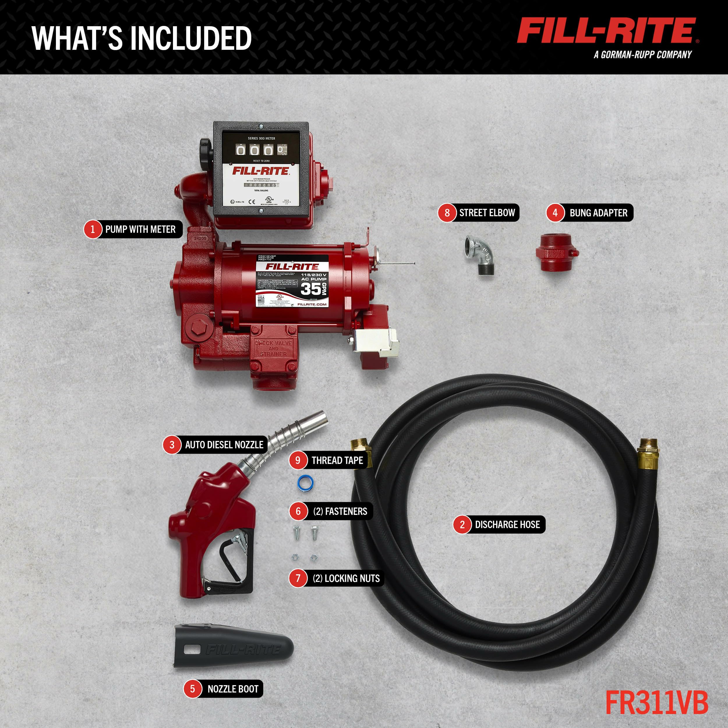 Fill-Rite 35 GPM FR311VB Fuel Transfer Pump with Mechanical Meter Package (Gallons) - Heavy-Duty Electric Pump with High Flow Rate and Durable Construction