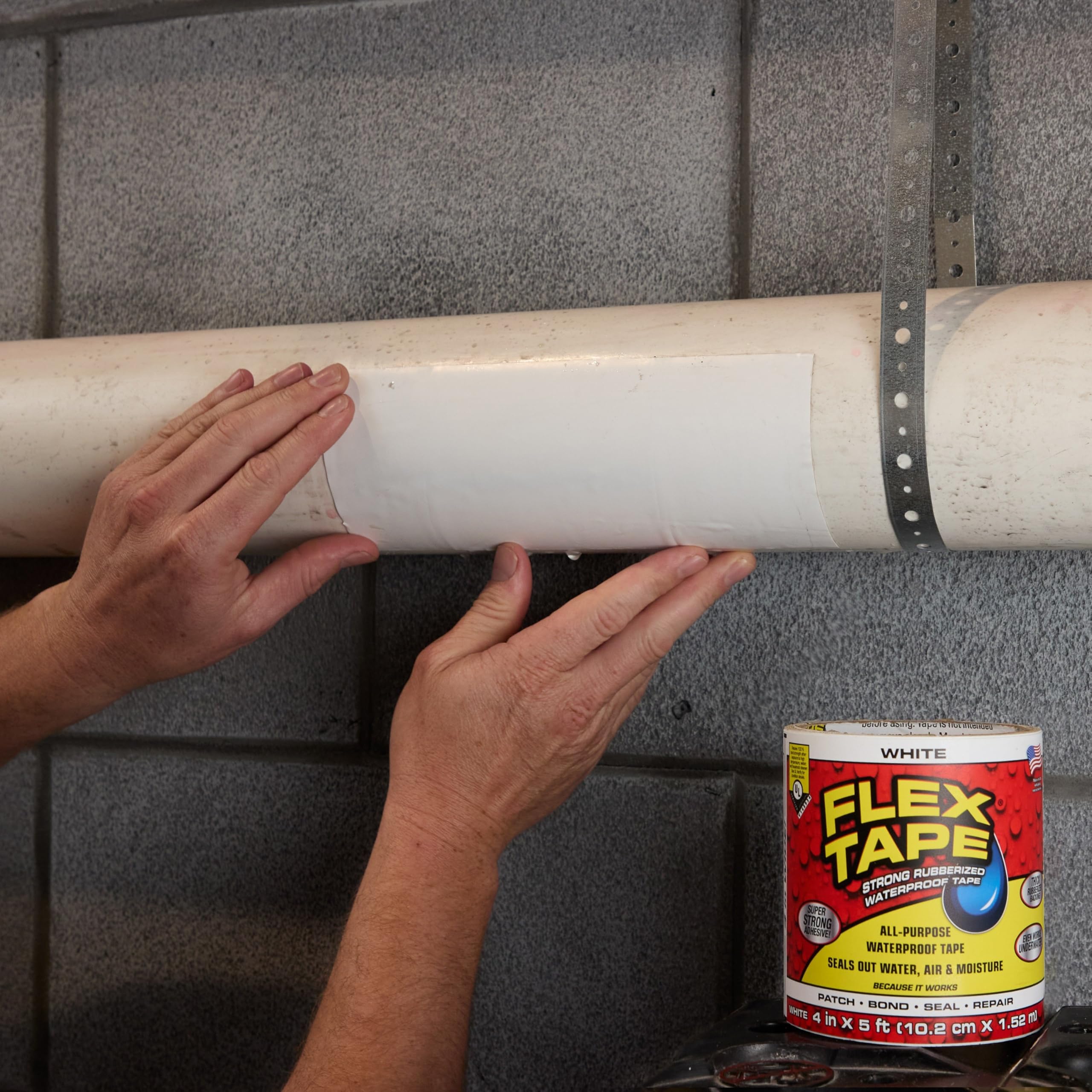 Original Flex Tape, Thick Flexible Rubberized Waterproof Tape - Seal and Patch Leaks, Works Underwater, Indoor Outdoor - Home RV Roof Plumbing and Pool Repairs, White, 8 in x 5 ft, Pack of 1
