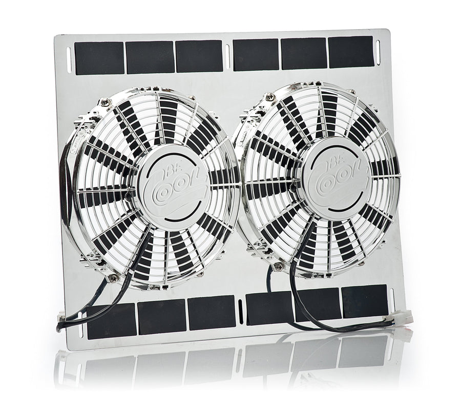 Be Cool Show & Go 75482 12" Stainless Shroud (26"W x 17"H with Dual Chrome Puller Fans)