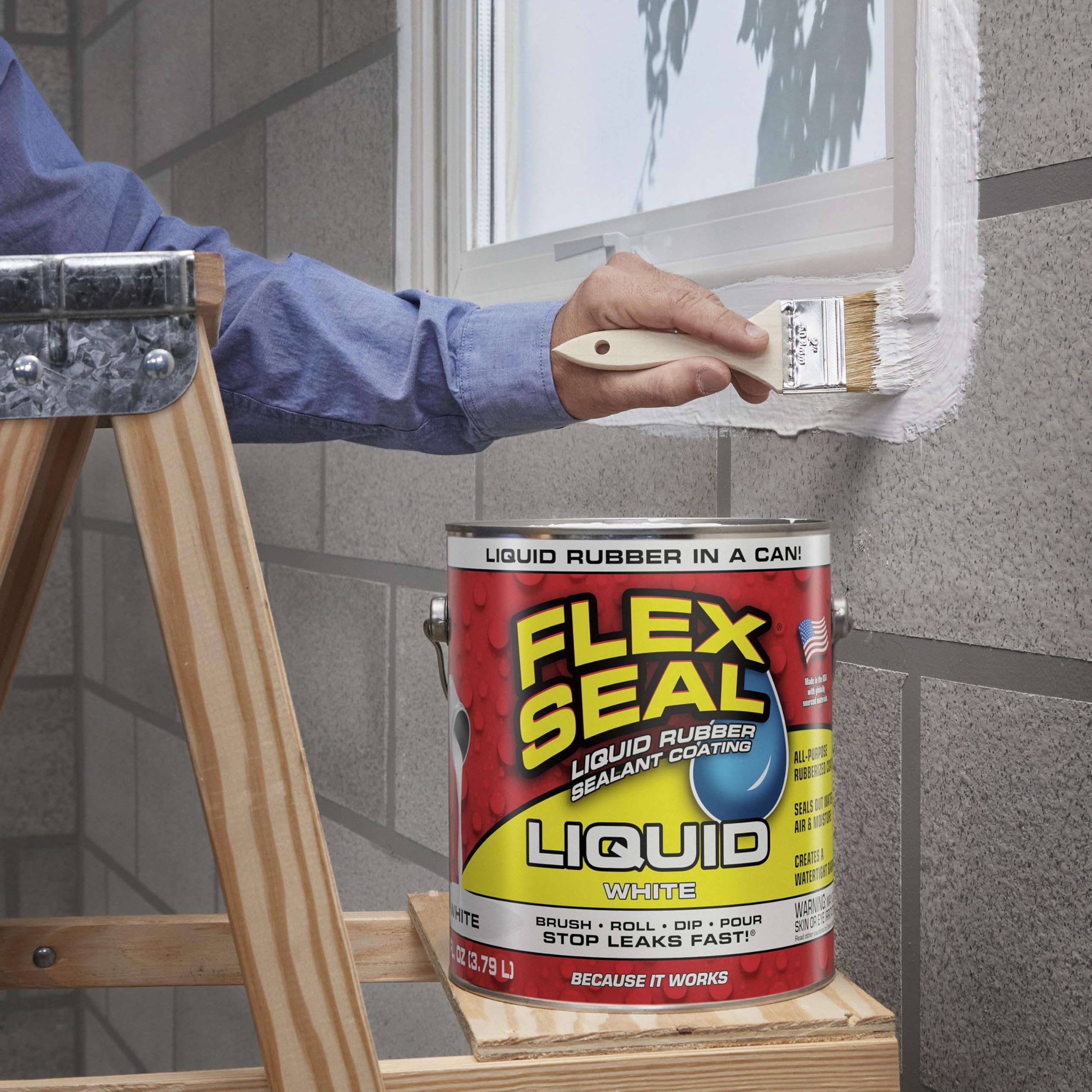 Liquid Rubber Coating Flex Seal, Waterproof, Flexible, Breathable, and UV Resistant, Roof Repair, Basements, RV, Campers, Trailers, Marine, EPDM, Masonry, 1 Gallon, White