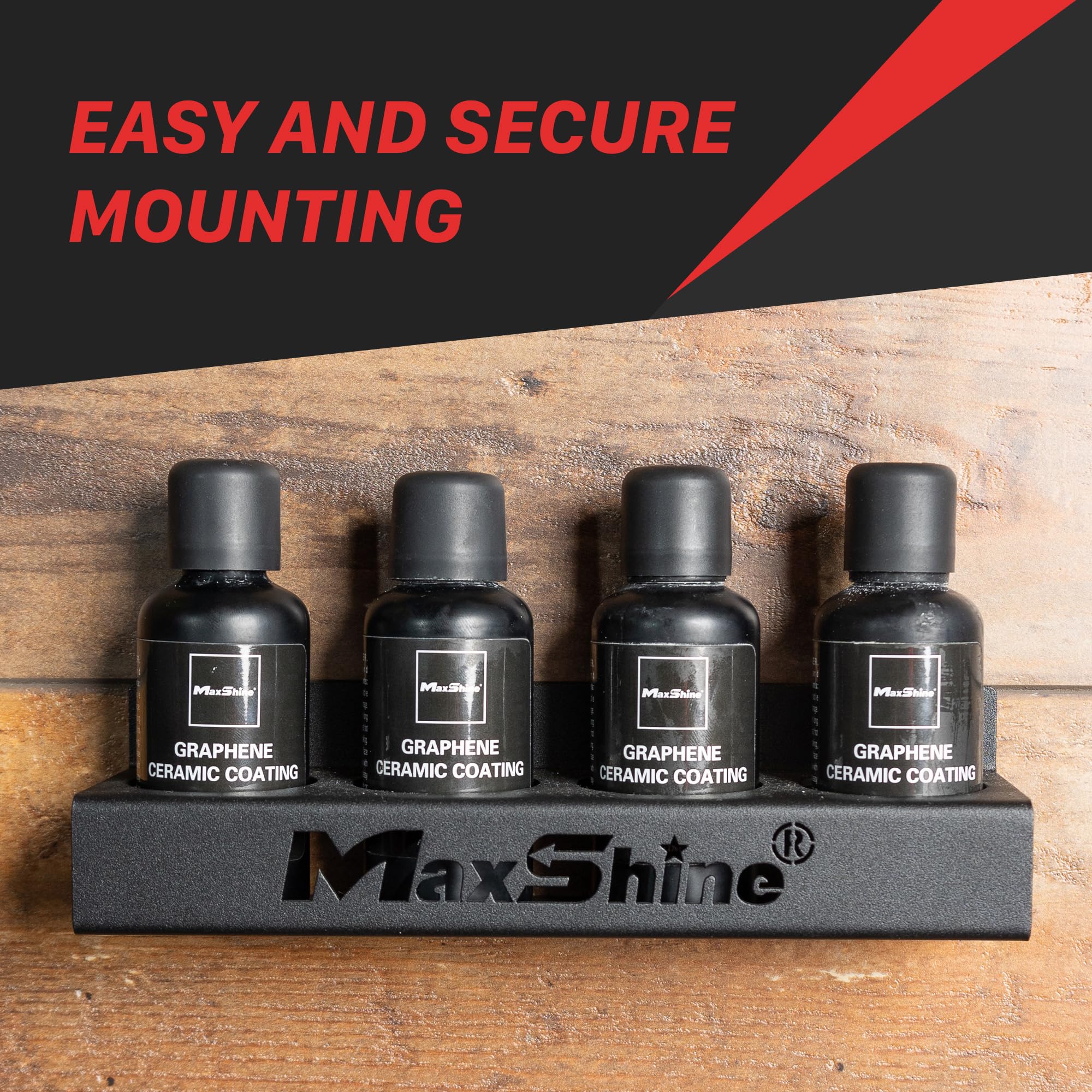 Maxshine Ceramic Coating Holder Universal Detailing | Wall-Mount Organizer Holds 4 Bottles (50–100ml) | Sturdy Lightweight Rack for Garage Storage & Mobile Use | Premium Auto Detailing Accessory