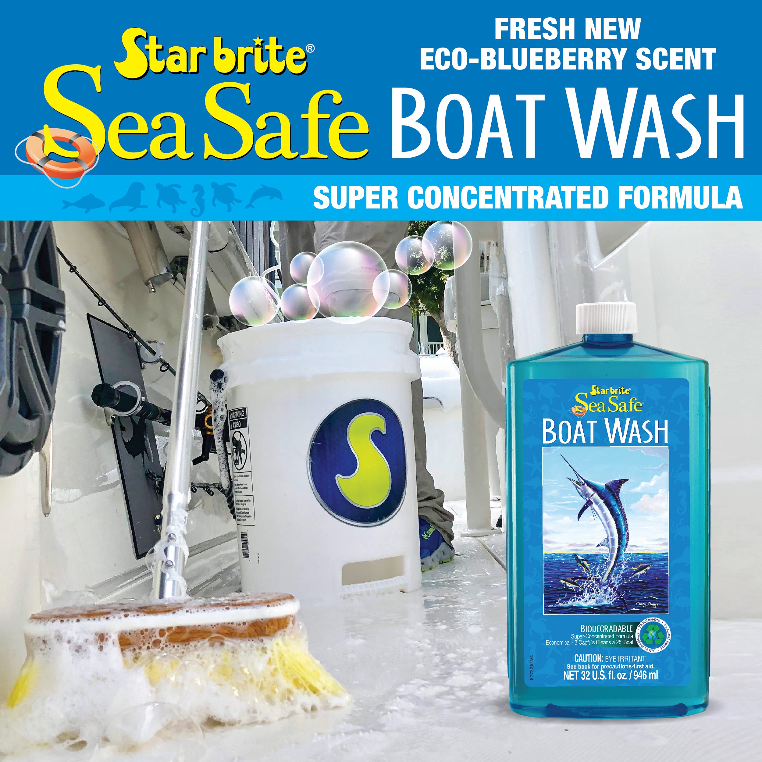 STAR BRITE Boat Wash Sea Safe – Super Concentrated, Biodegradable Formula – Gently Removes Dirt, Grime, Salt Without Stripping Wax or Polish – Designed for All Boat Surfaces 32 OZ (089732PW)