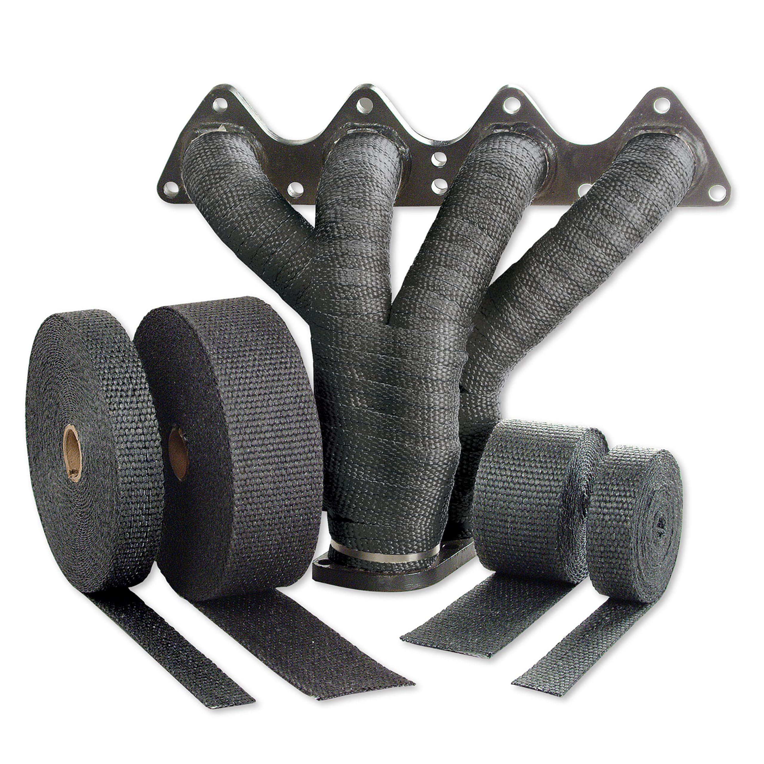 1" x 15' Black Design Engineering Glass Fiber Exhaust Heat Wrap - Heat Wrap for Exhaust Pipes, Pliable Exhaust Wrap Tape, Withstands 1800°F Direct Heat & 2500°F Intermittent Heat