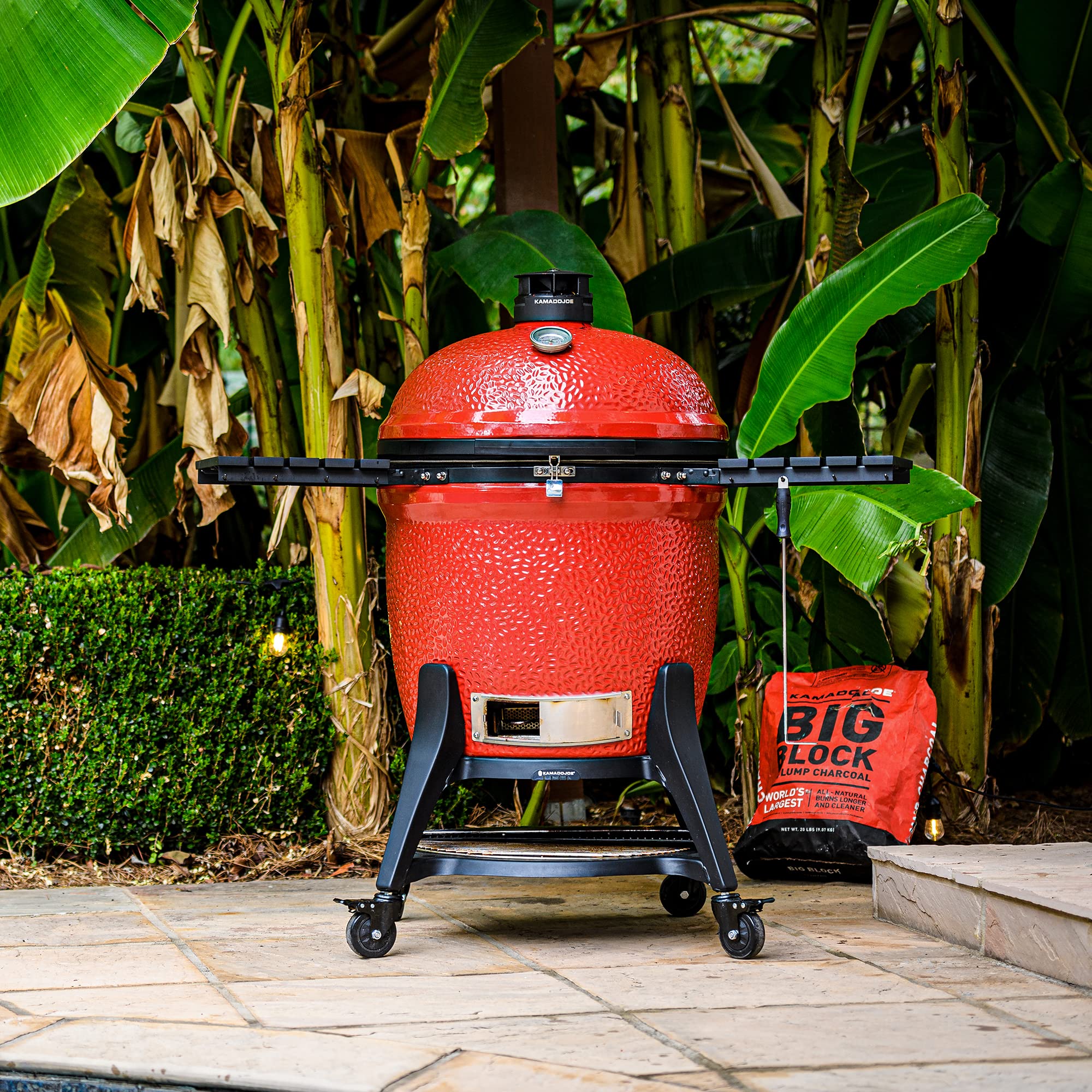 Kamado Joe Series III Big Joe 24-inch Ceramic Charcoal Grill and Smoker with Premium Cart, SloRoller Insert and 450 Cooking Square Inches in Red, Model KJ15041021